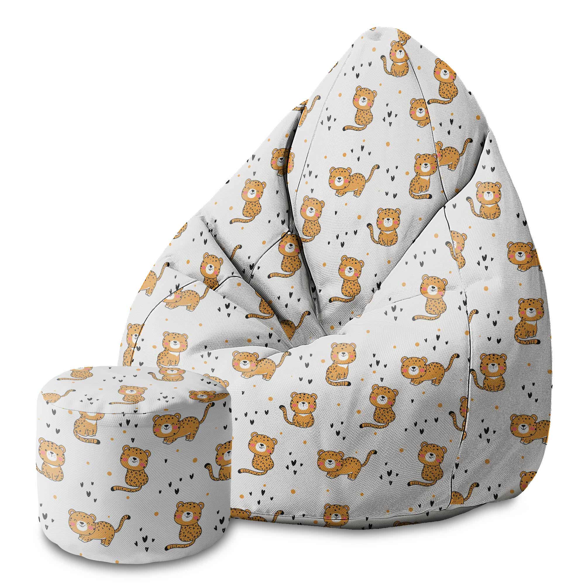 Round Pouf Footrest Baby Tiger-Velvet