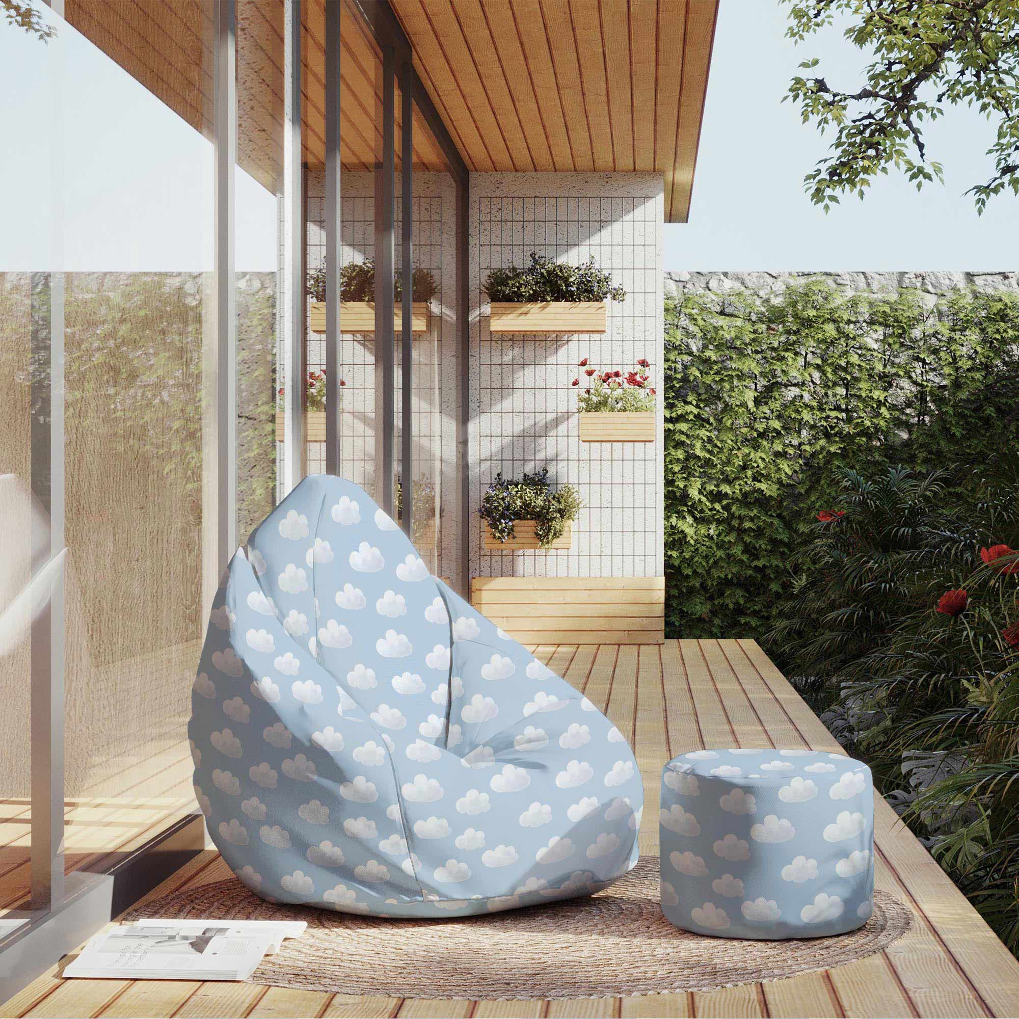 Runder Hocker Fußstütze Blue Clouds-Velvet