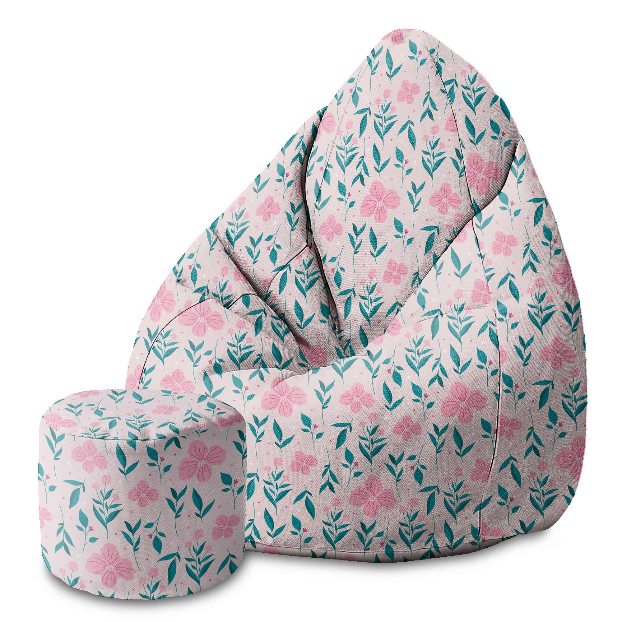 Round pouf footstool Delicate Pink Flowers-Oxford