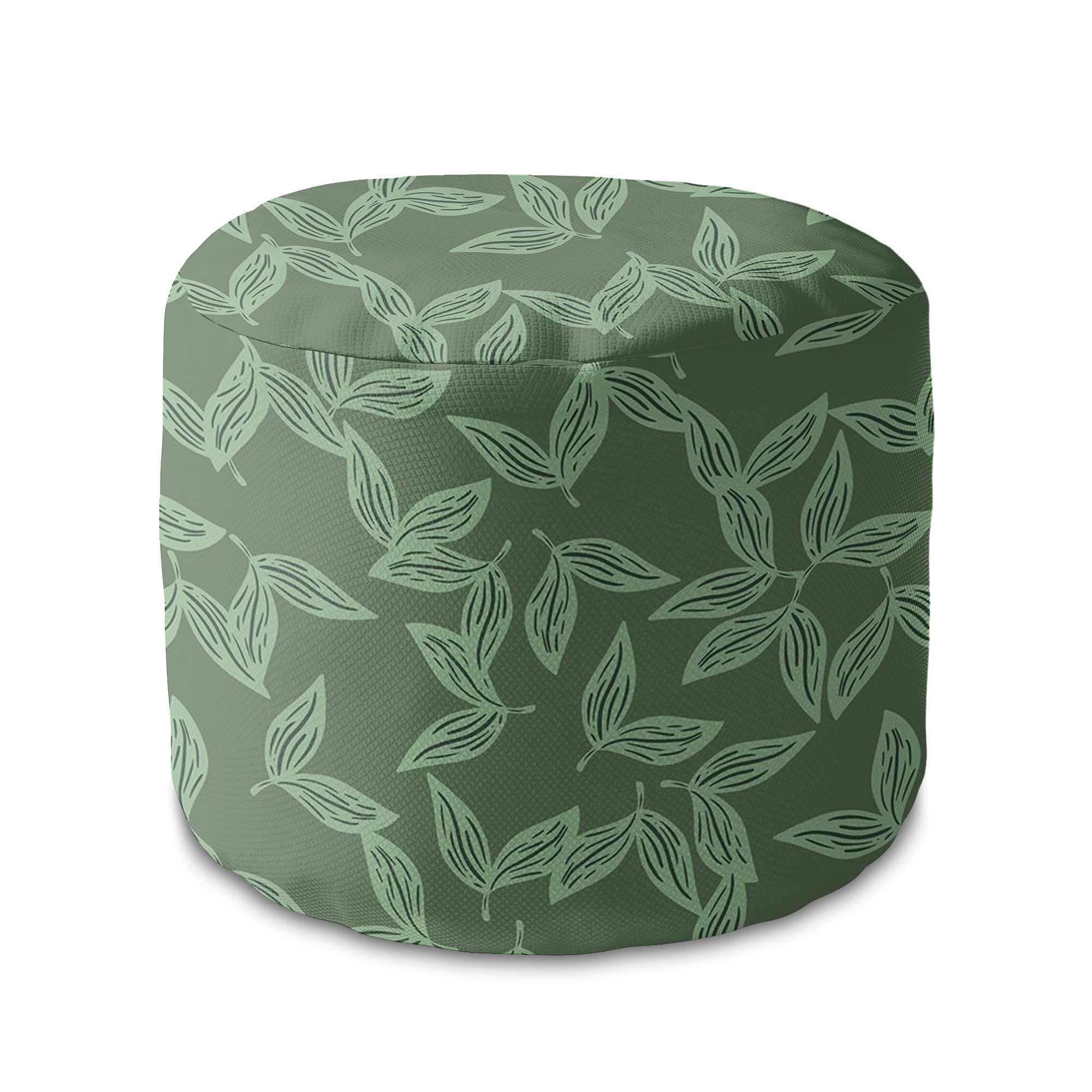 Okrúhly puf na nohy Herbal Leaves Pattern-Velvet