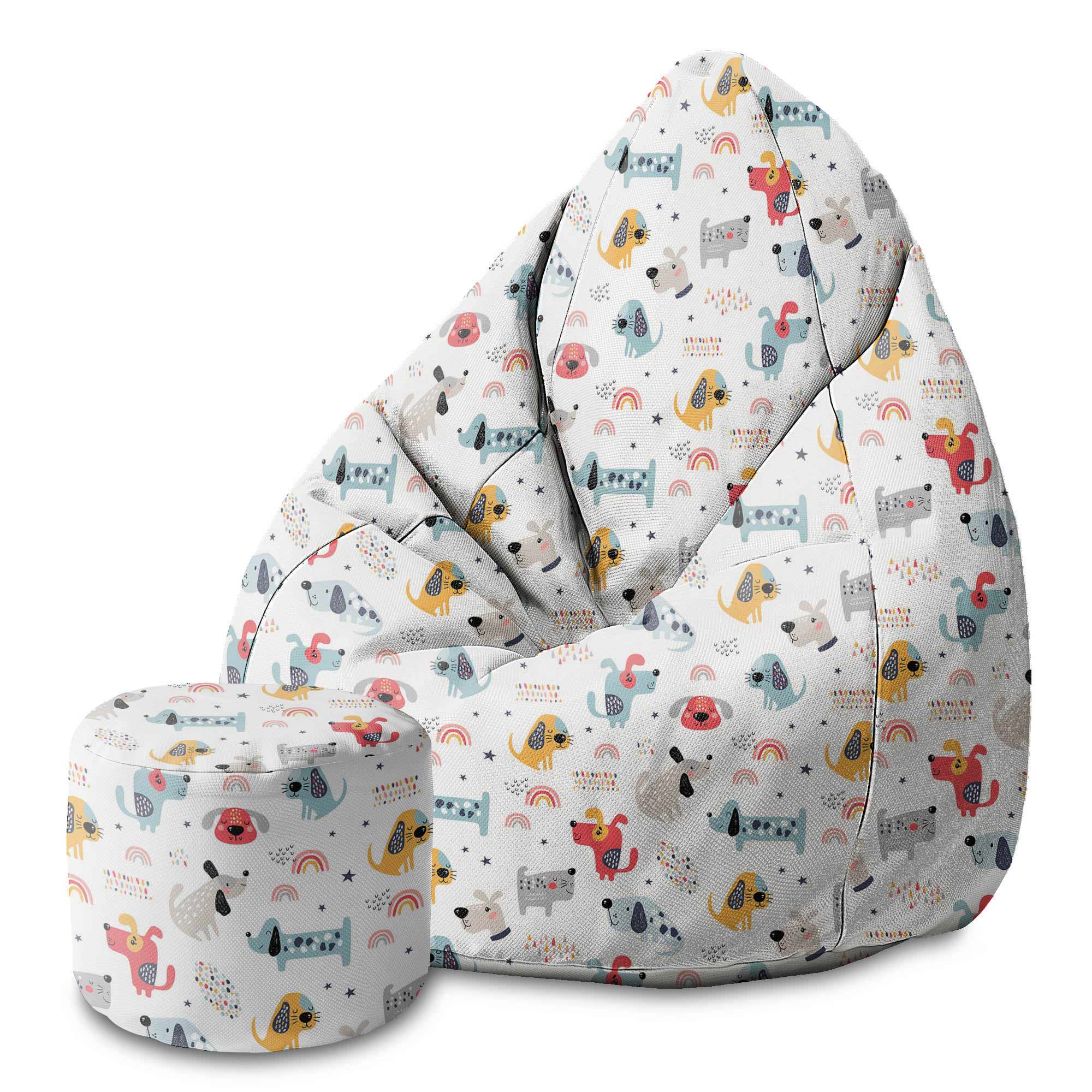 Round Pouf Footstool Rainbow and Dogs