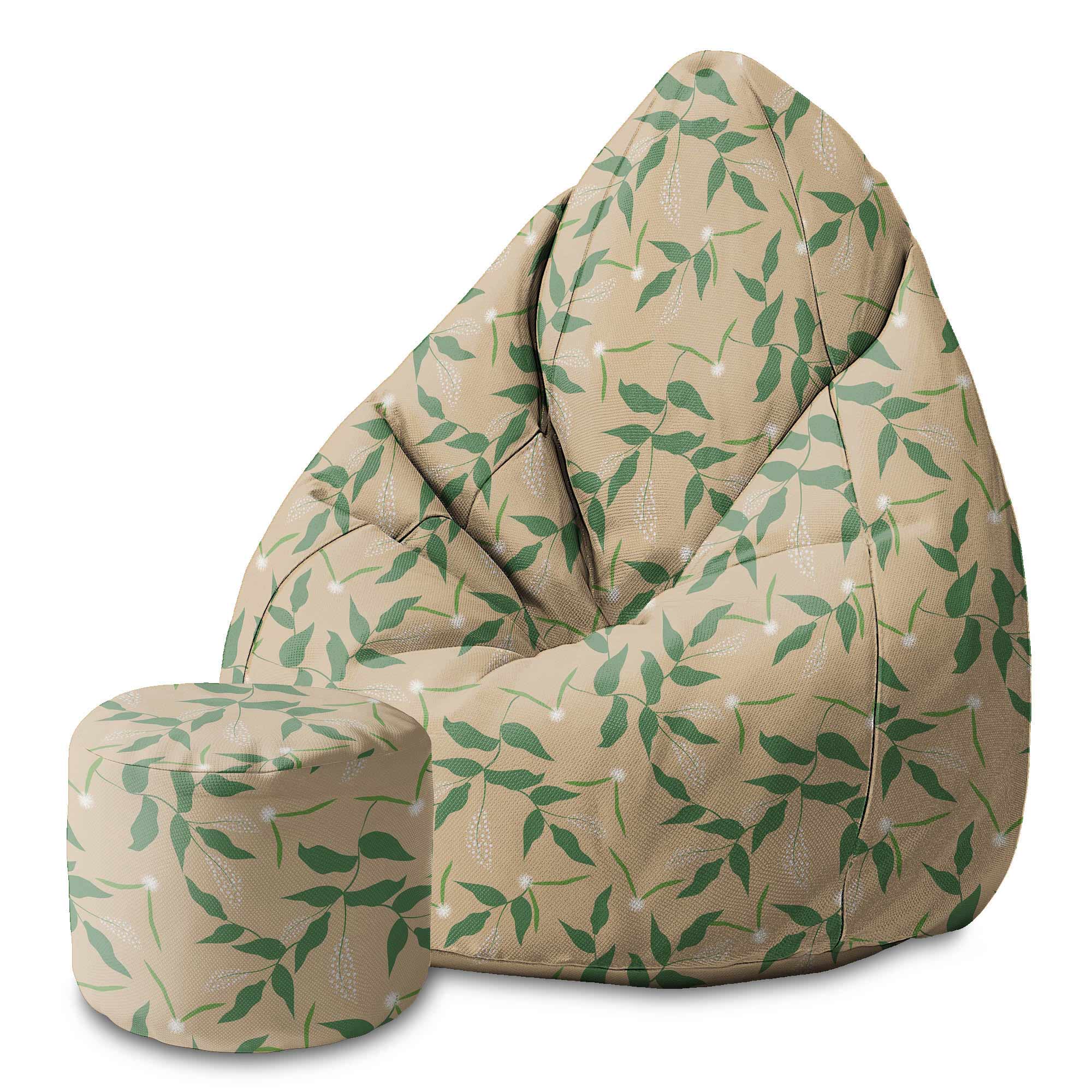 Round Pouf Footstool Fresh Spring Leaves