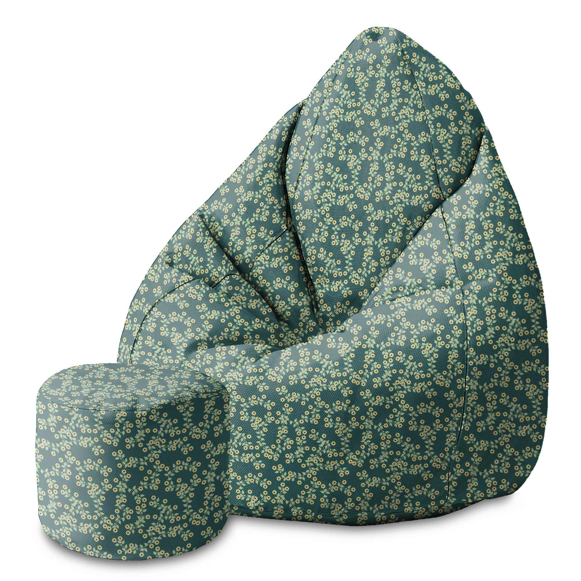 Round Pouf Footstool Tiny Flowers