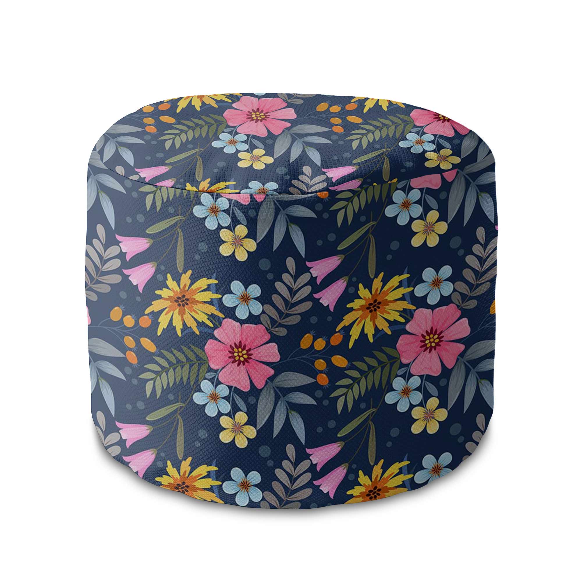 Okrúhly puf podnožka Spring Flowers-Velvet