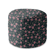 Round Pouf Footstool Romantic Flowers-Velvet