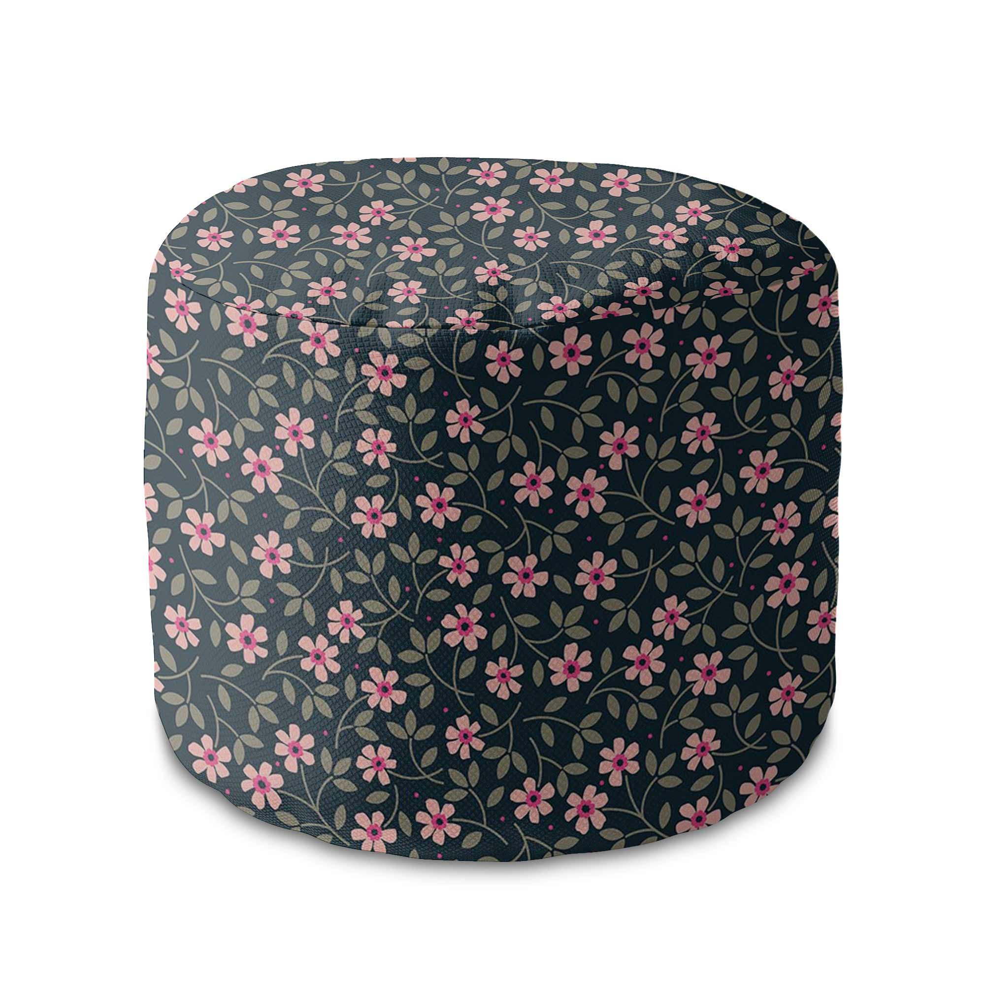 Round Pouf Footstool Romantic Flowers-Velvet