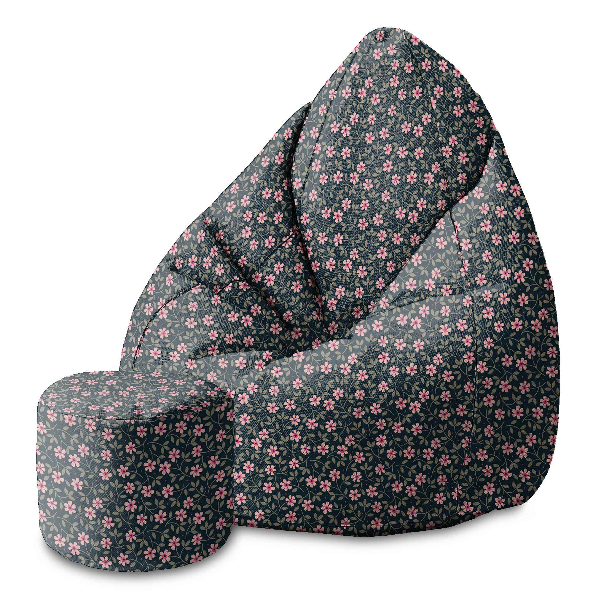 Round Pouf Footstool Romantic Flowers-Velvet