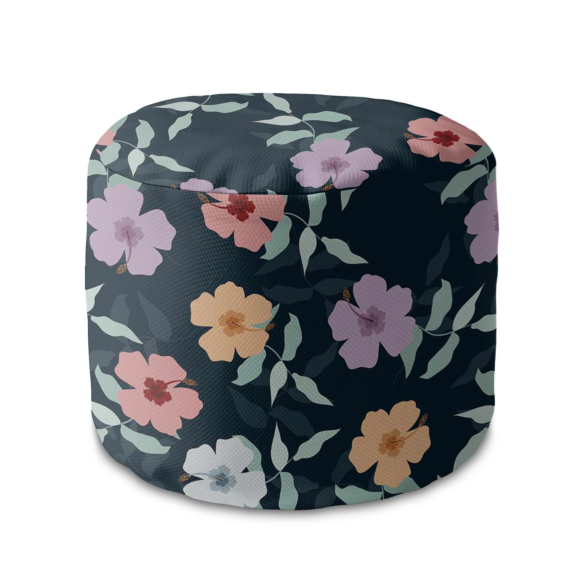Okrúhly puf na nohy Simple Flowers on Navy-Velvet