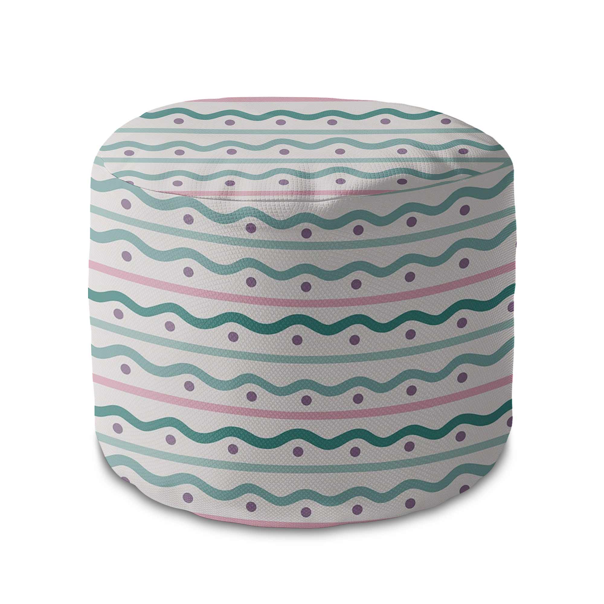 Round Pouf Footstool Lines and Dots