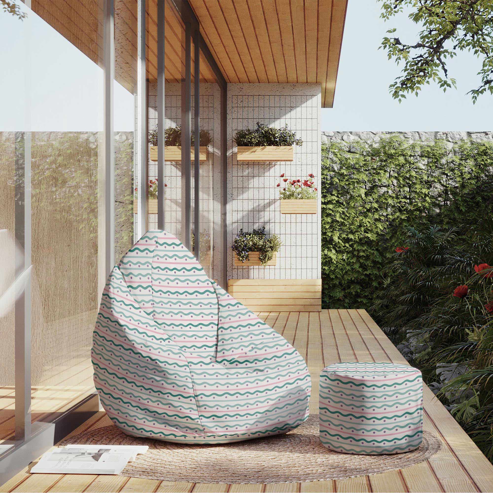 Round Pouf Footstool Lines and Dots