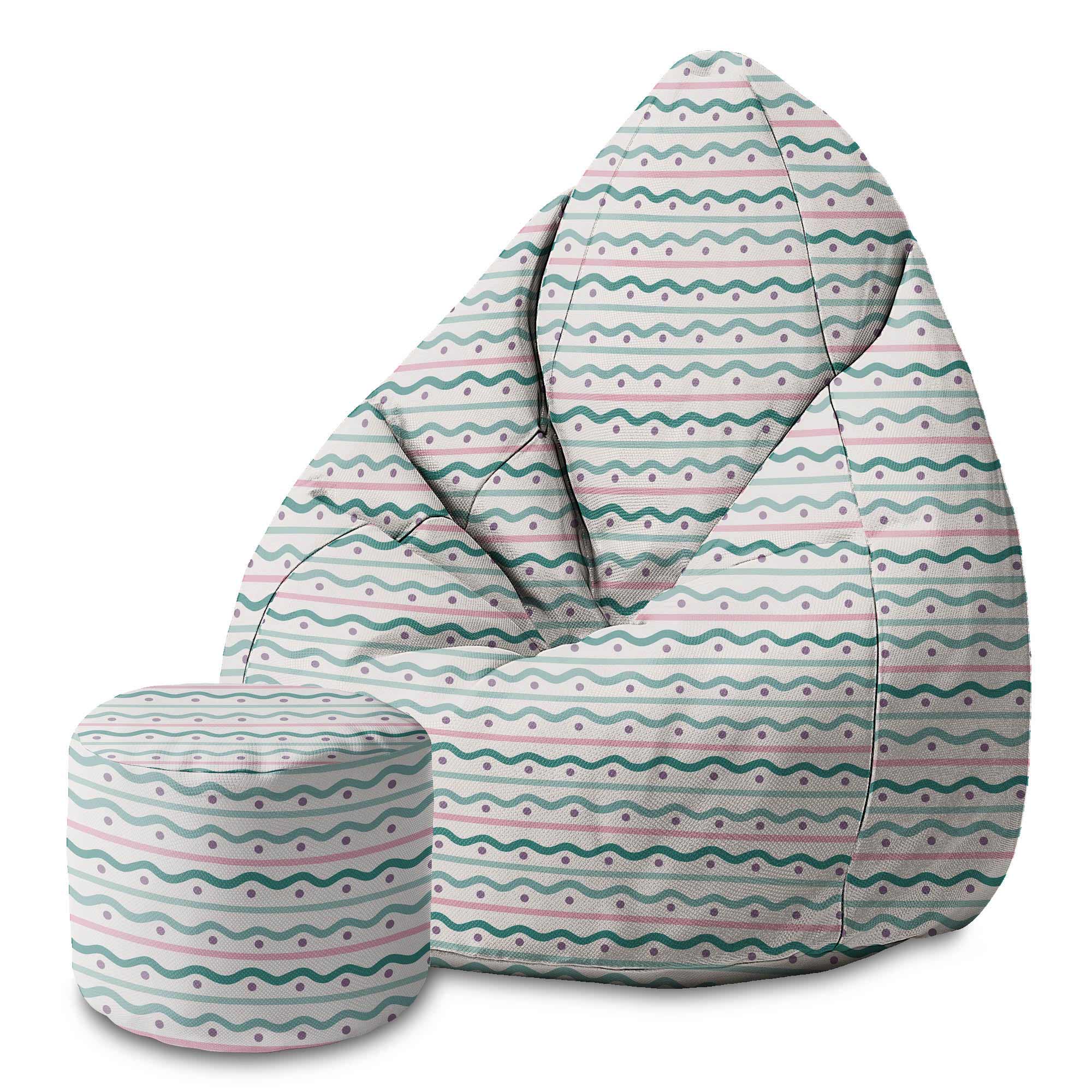 Round Pouf Footstool Lines and Dots