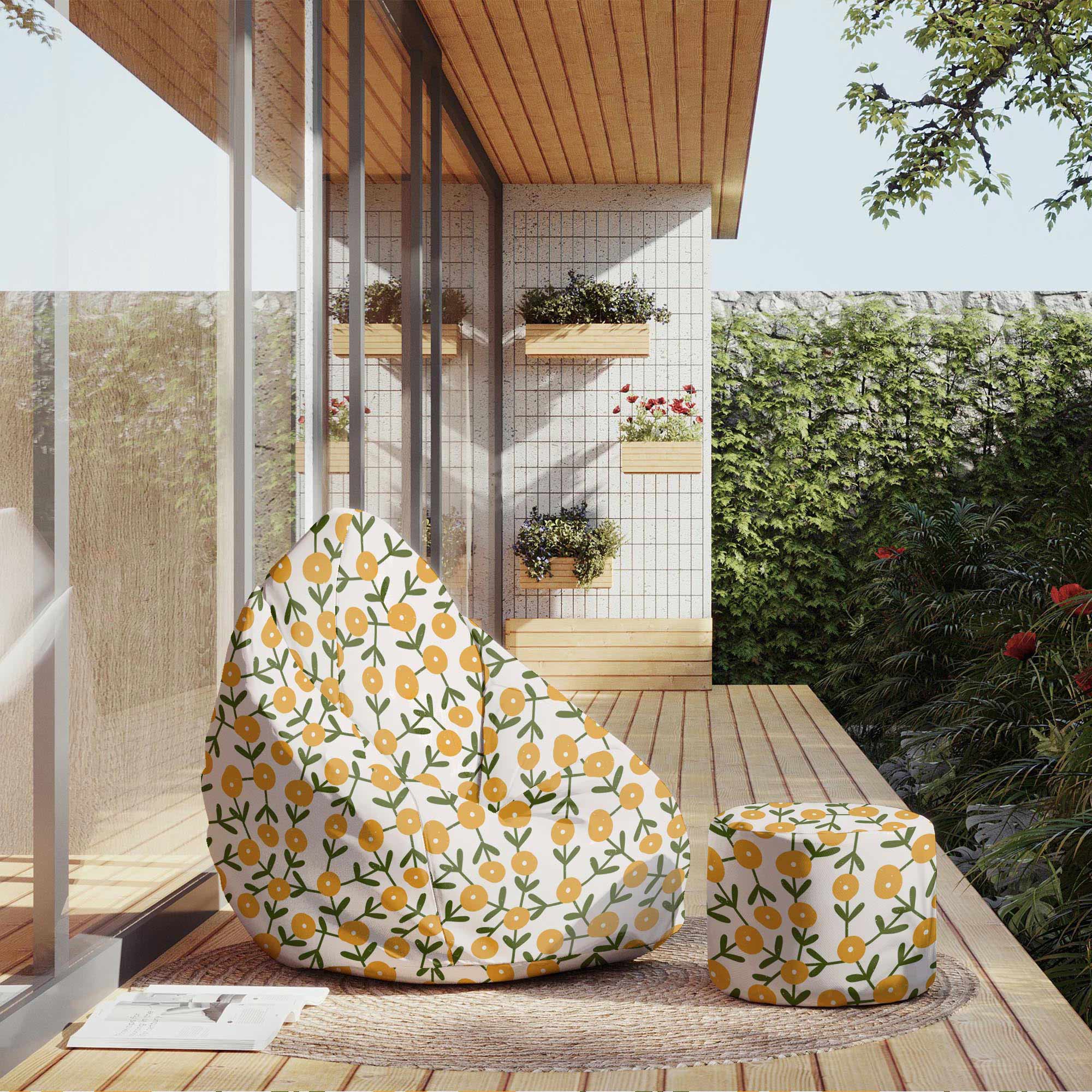 Okrúhly puf na nohy Scandinavian Green and Yellow