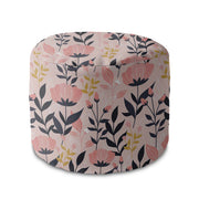 Kulatá podnožka Puf Pink and Navy Flowers-Velvet