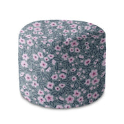 Okrúhly puf na nohy Small Pink Flowers-Velvet