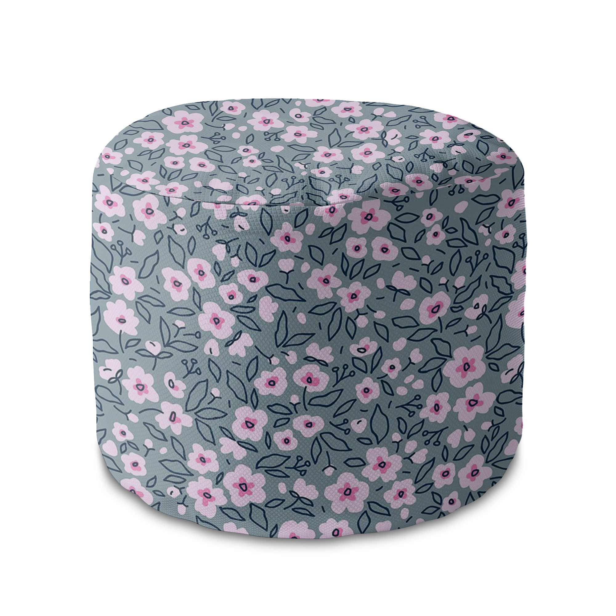 Okrúhly puf na nohy Small Pink Flowers-Velvet