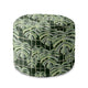 Round Pouf Footstool Monstera Leaves Grid-Oxford