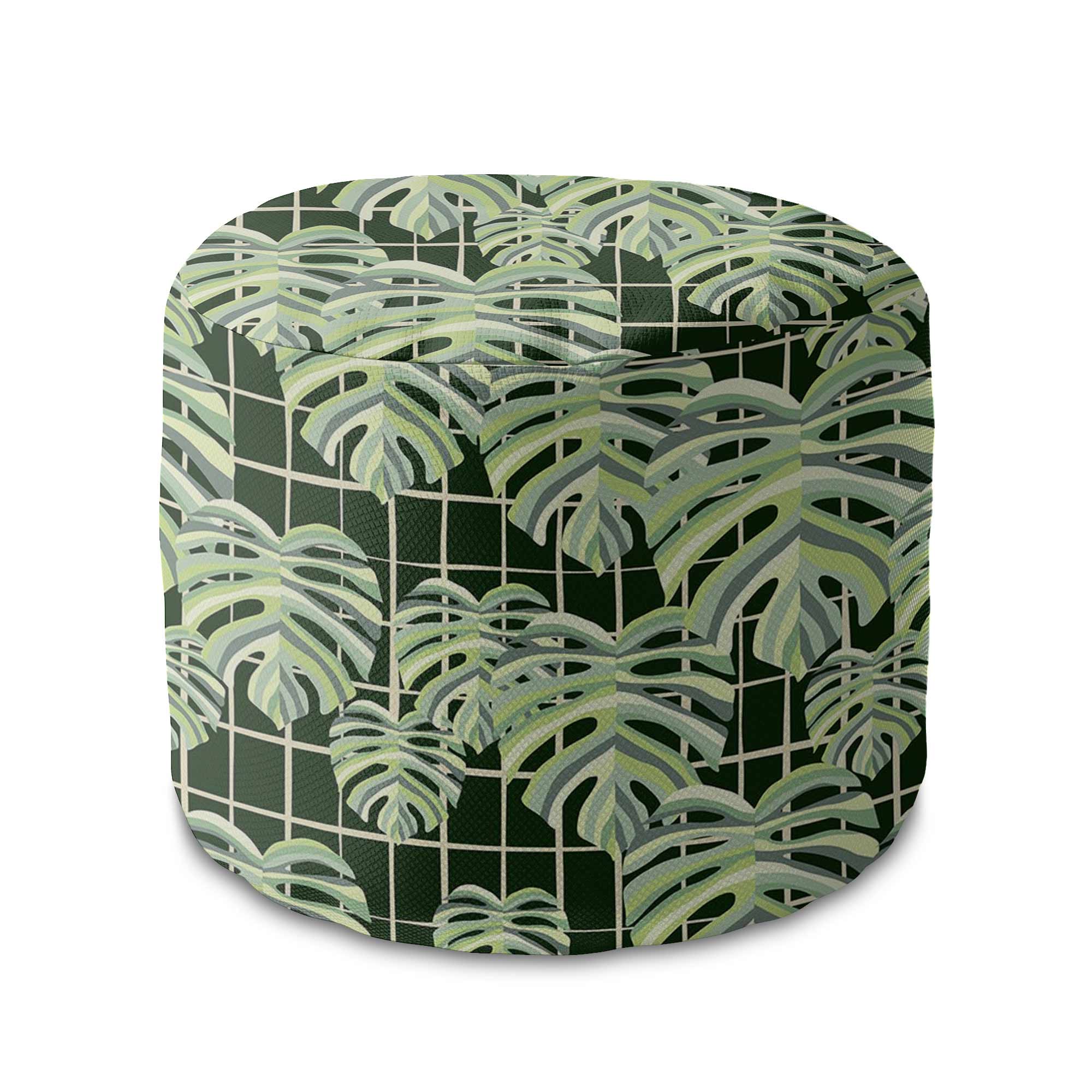 Okrúhly puf na nohy Monstera Leaves Grid-Velvet