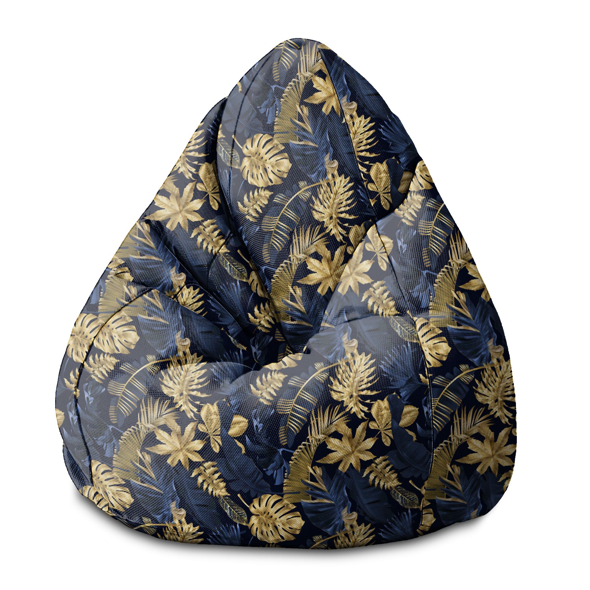 Pearshape Pouf Monstera Gold Navy Blue-S-Velvet