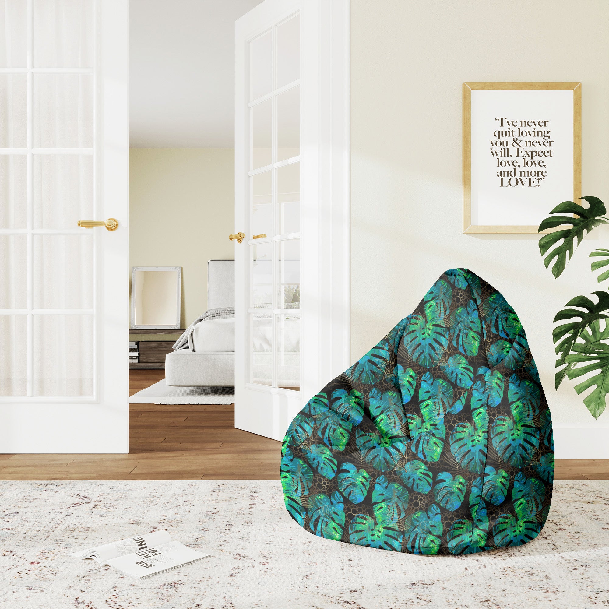 Puf Pearshape Morská Zeleň Monstera-M-Velvet