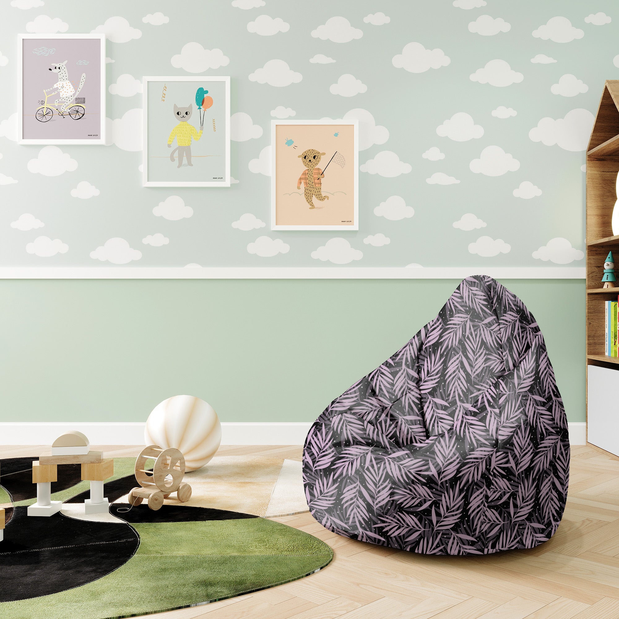 Puf Pearshape Palmové Listy v Noci-S-Oxford