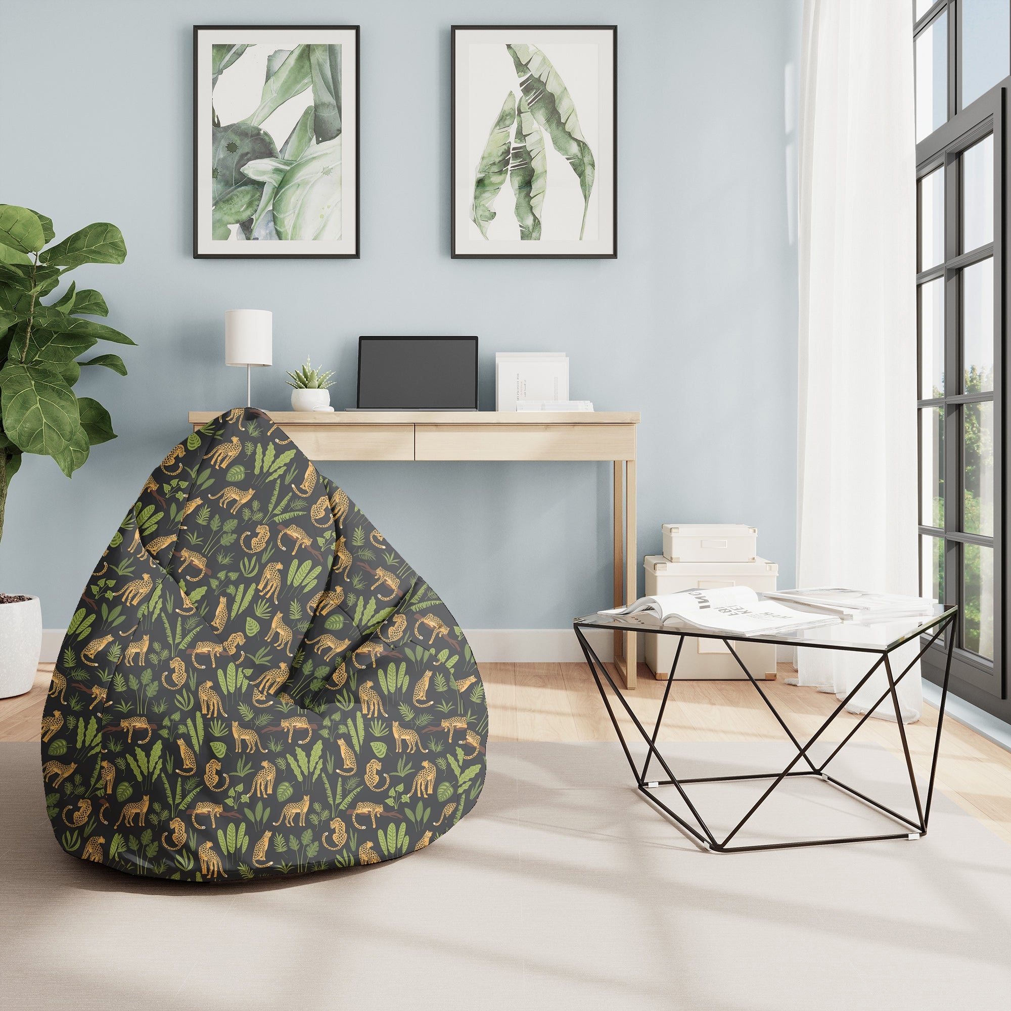 Sedací vak Pearshape Pantery na čiernom-M-Velvet