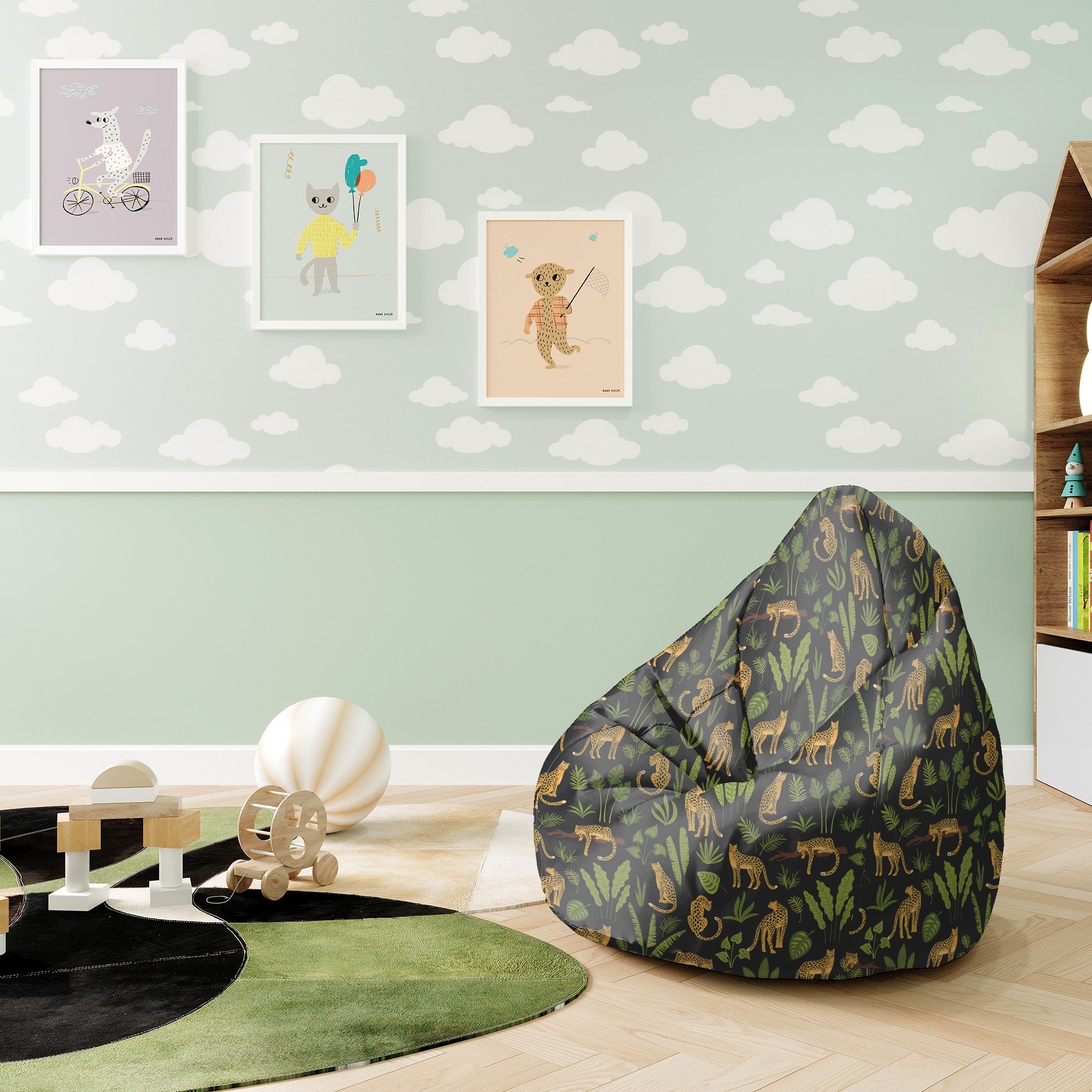 Sedací vak Pearshape Pantery na čiernom-S-Velvet