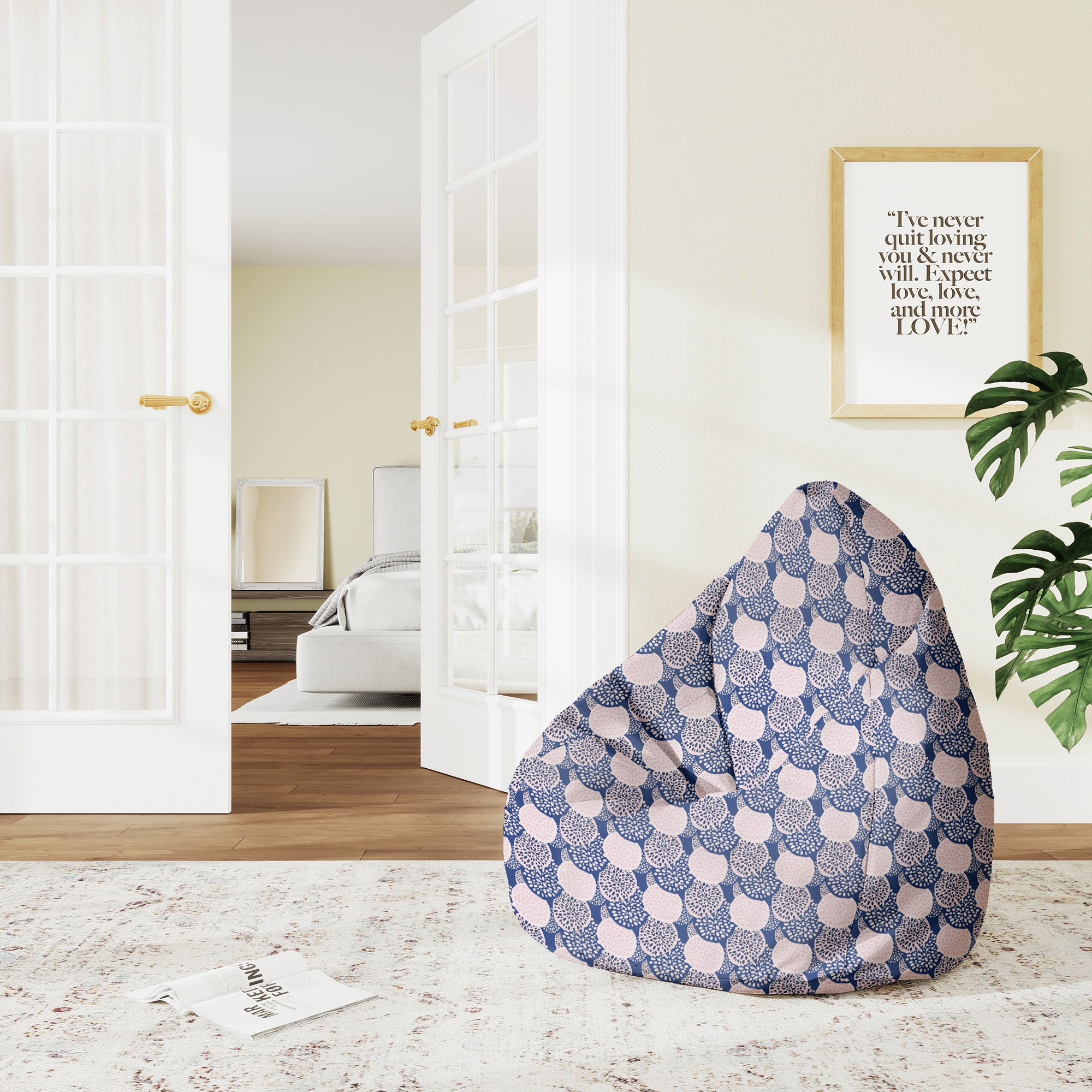 Puf Pearshape růžový a modrý geometrický ornament-M-velvet