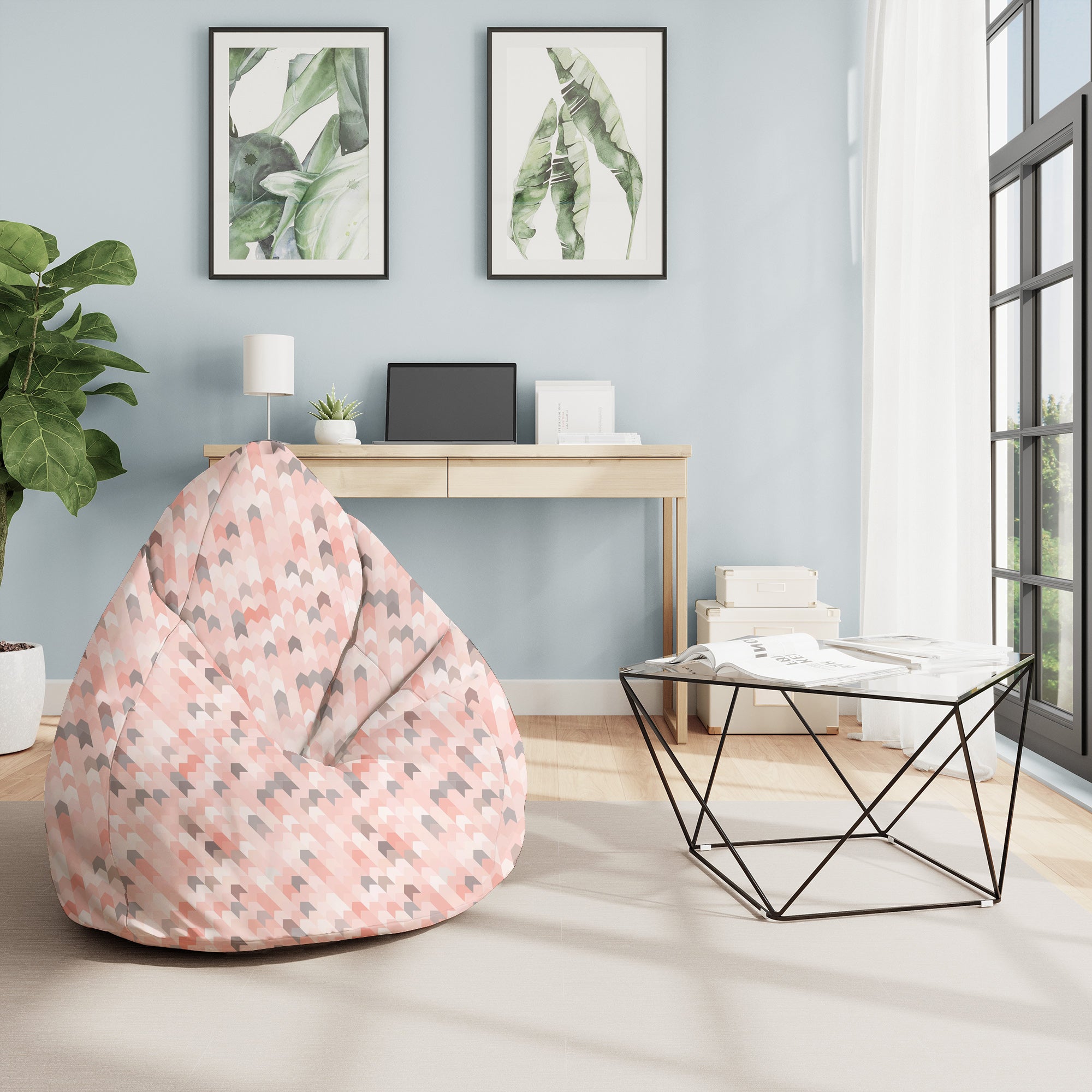 Sedací vak Pearshape Ružový vzor-M-Velvet