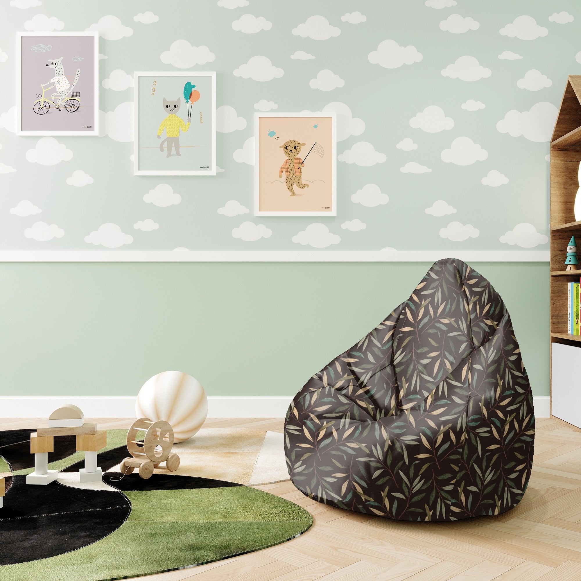 Sedací vak Pearshape Retro listy-S-Oxford