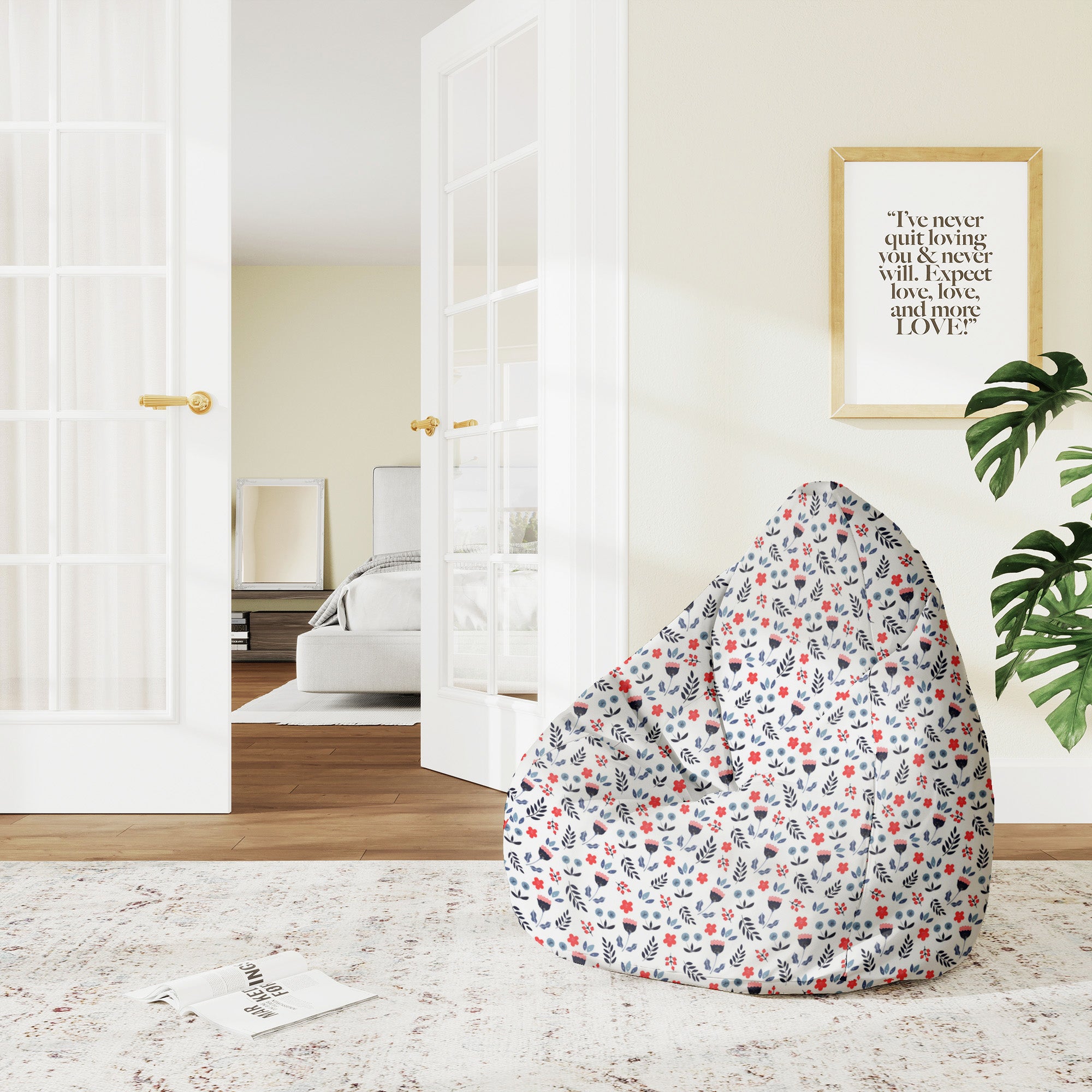 Sedací vak Pearshape Scandi kvety-M-Velvet