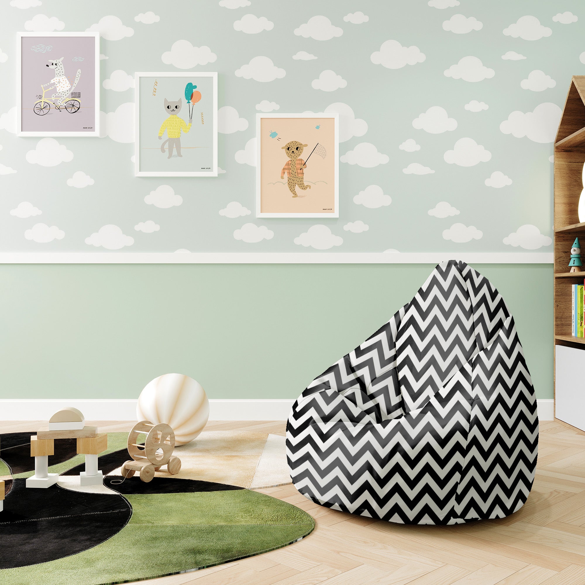 Sedací vak Pearshape Zig Zag Čierny-S-Velvet