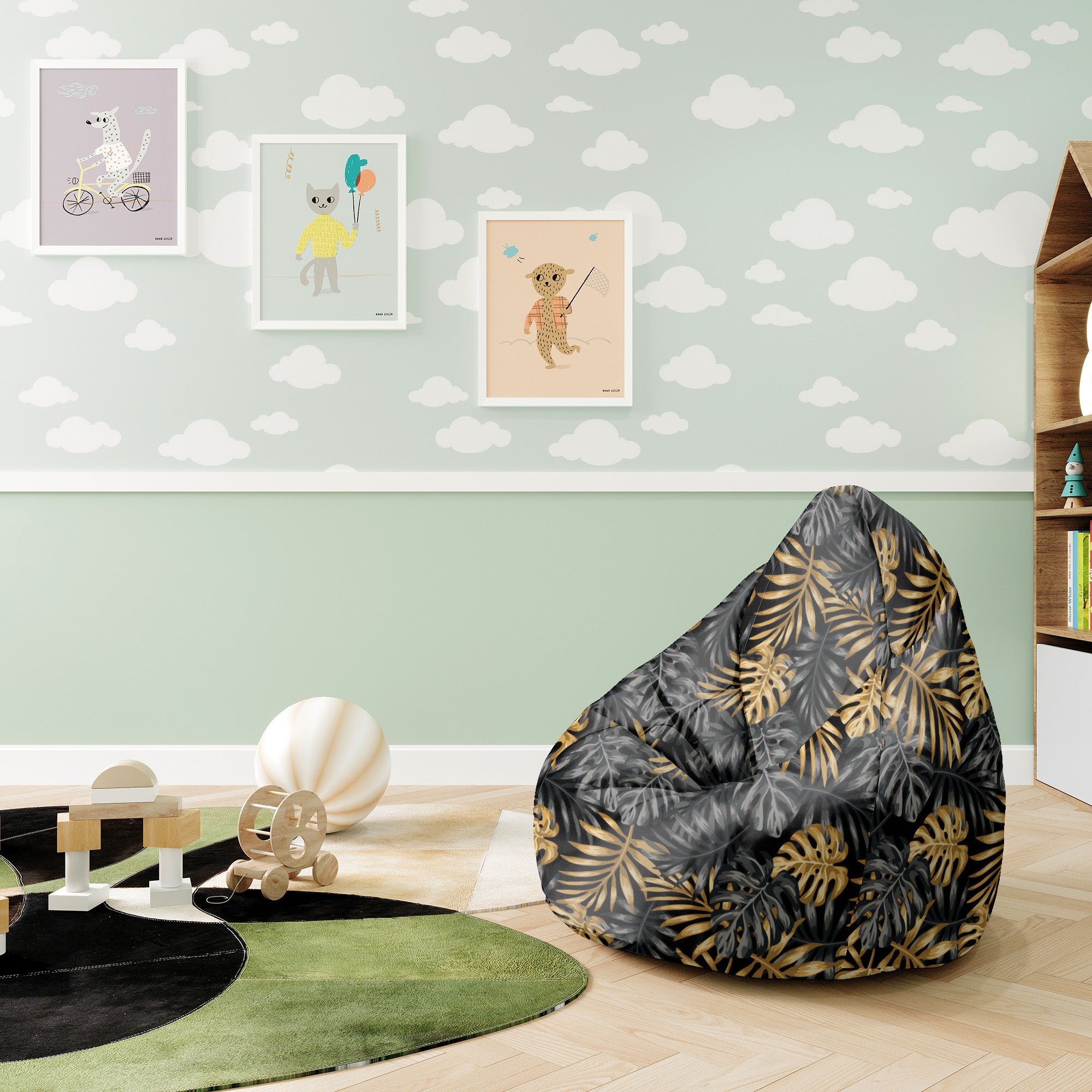 Sitzsack Pearshape Goldene Monstera-S-Velvet