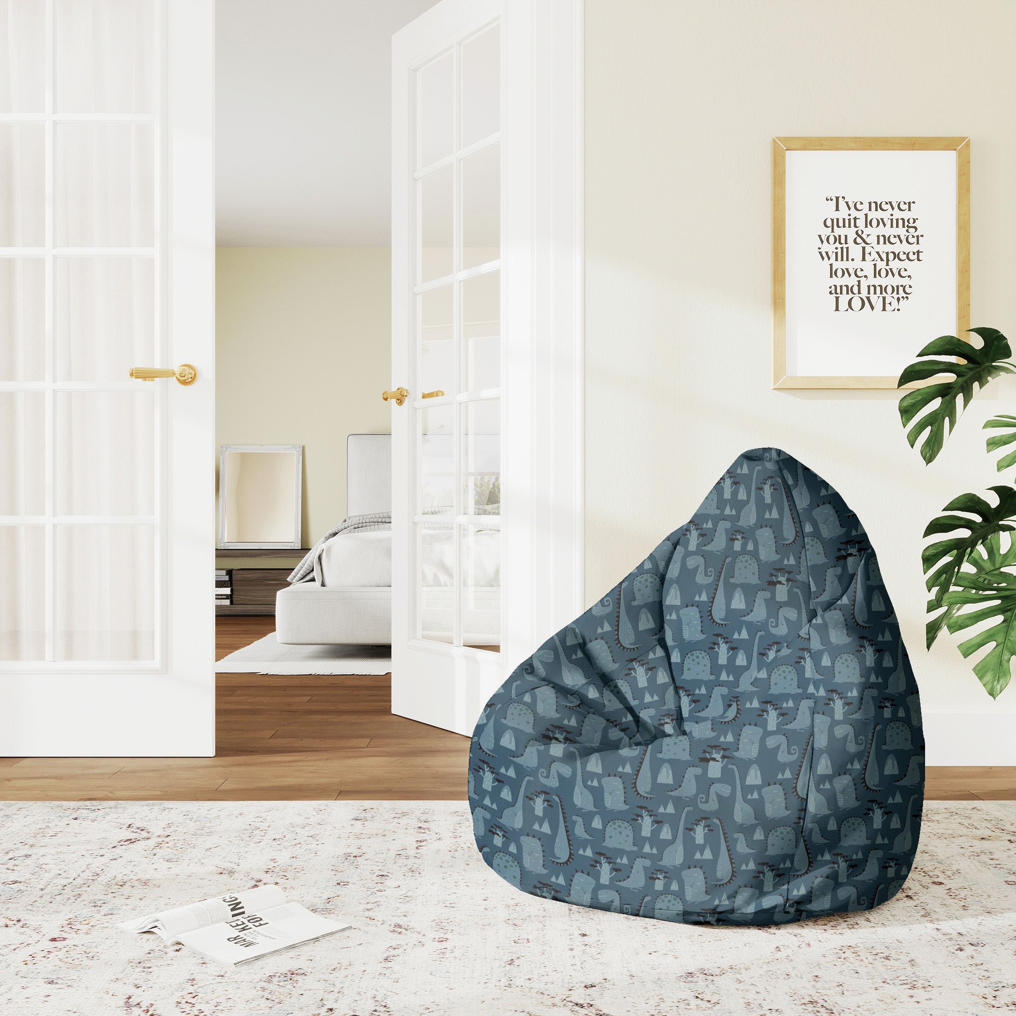 Pearshape Pouf Dark Cartoon Style Dinosaur-M-Velvet