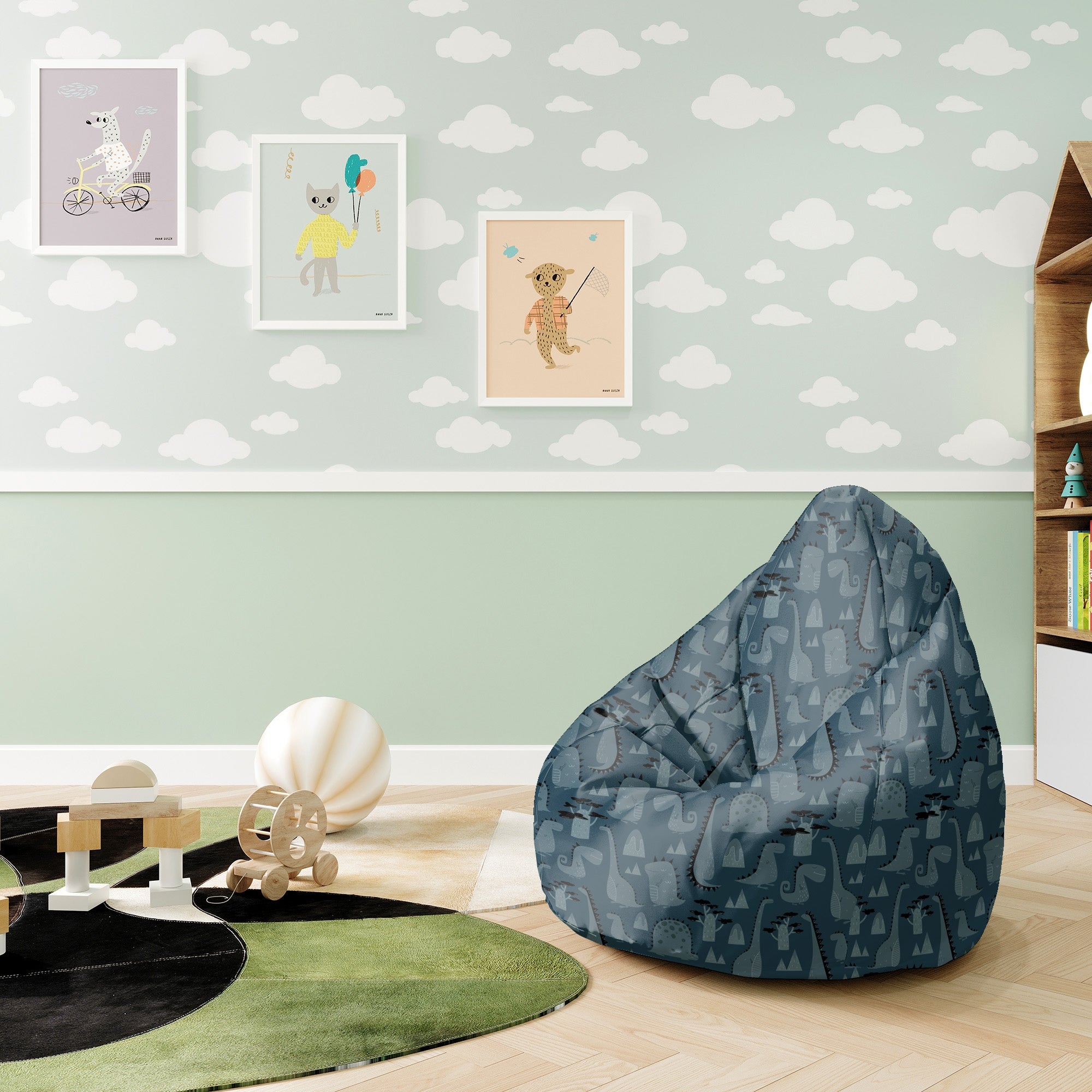 Pearshape Pouf Dark Cartoon Style Dinosaur-S-Oxford