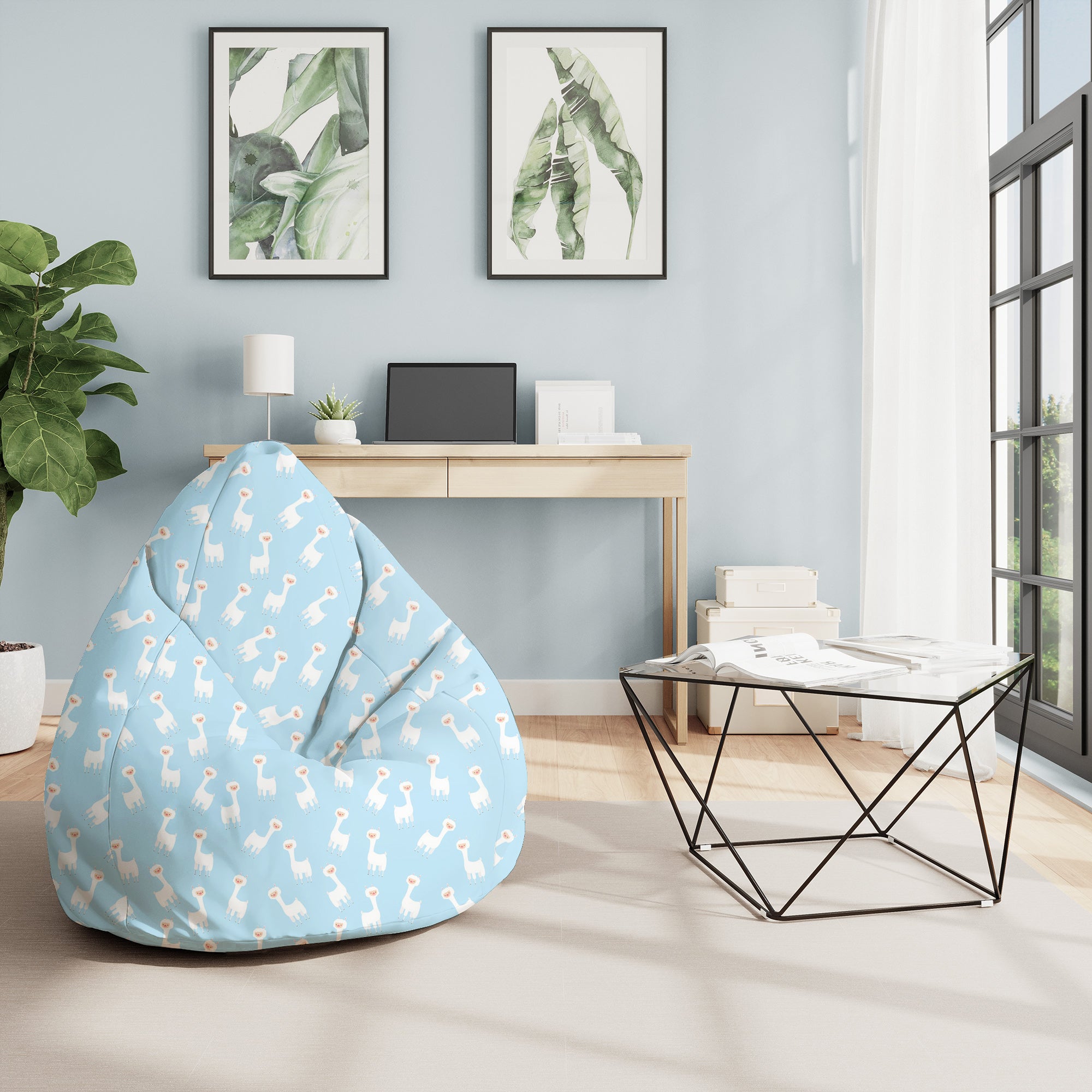 Sedací vak Pearshape Llama Blue-M-Velvet
