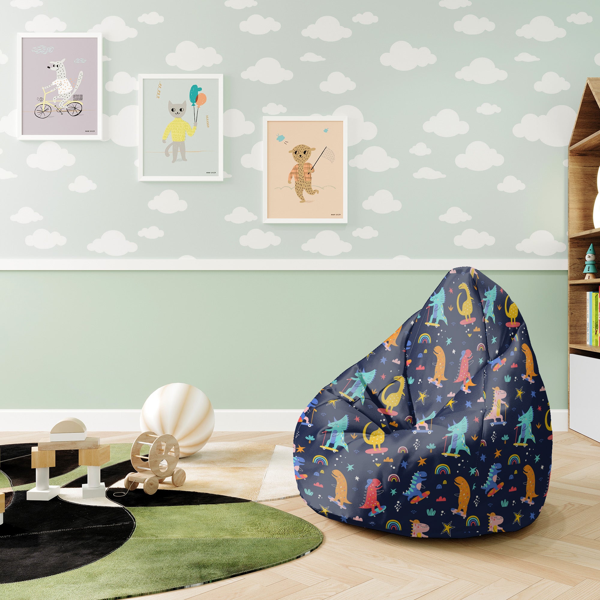 Sedací vak Pearshape Skater Dinosaurs-S-Velvet