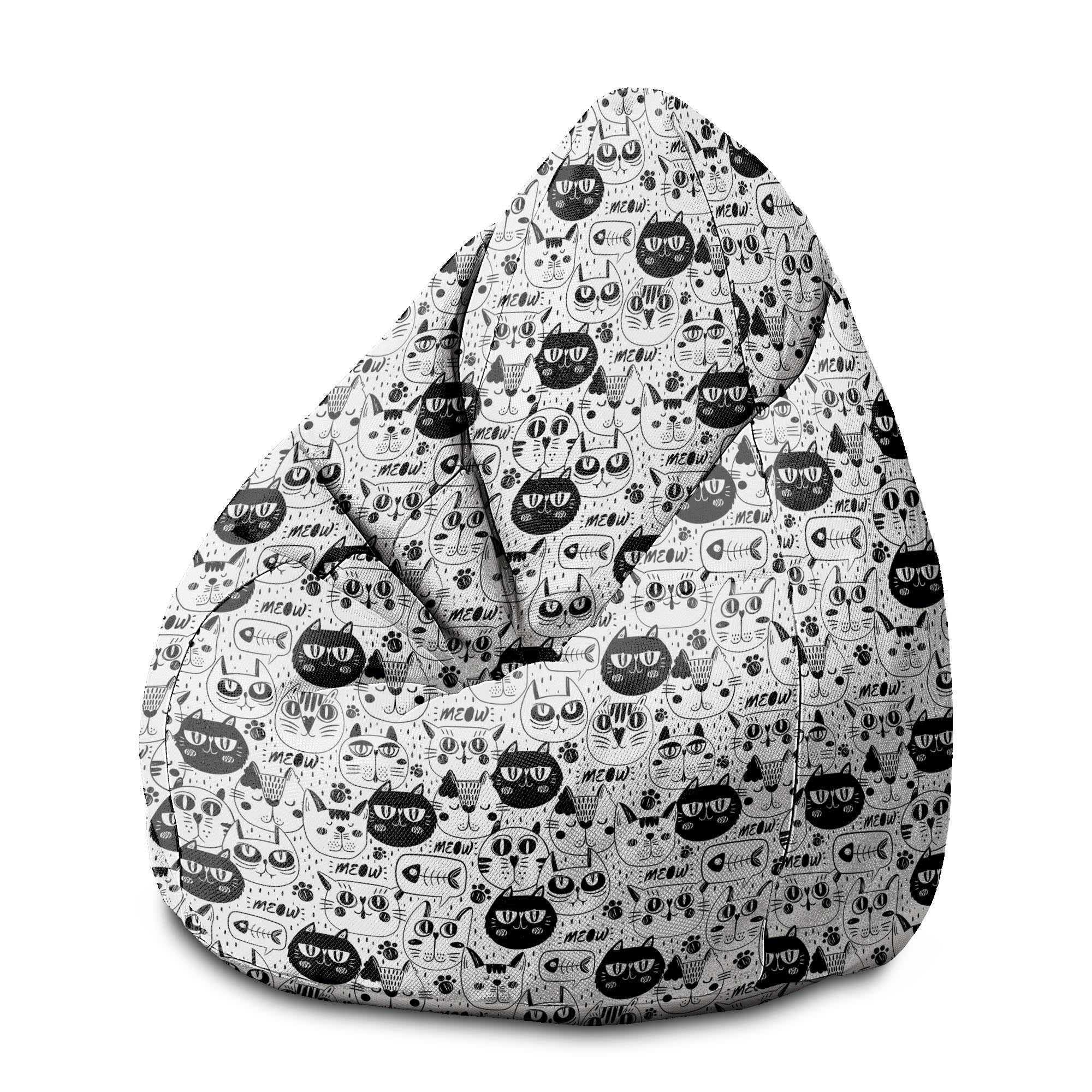 Sedací vak Pearshape Čierne a Biele Mačky-M-Oxford
