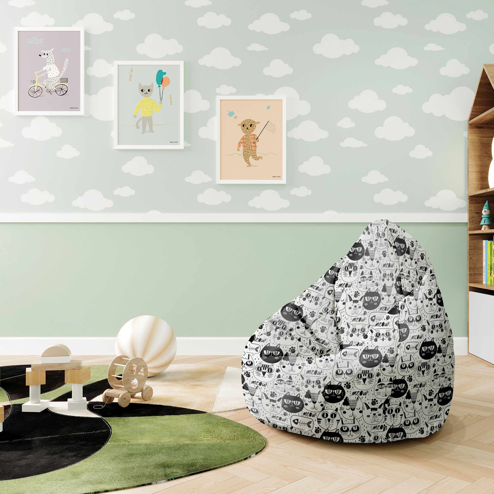 Sedací vak Pearshape Čierne a Biele Mačky-S-Velvet