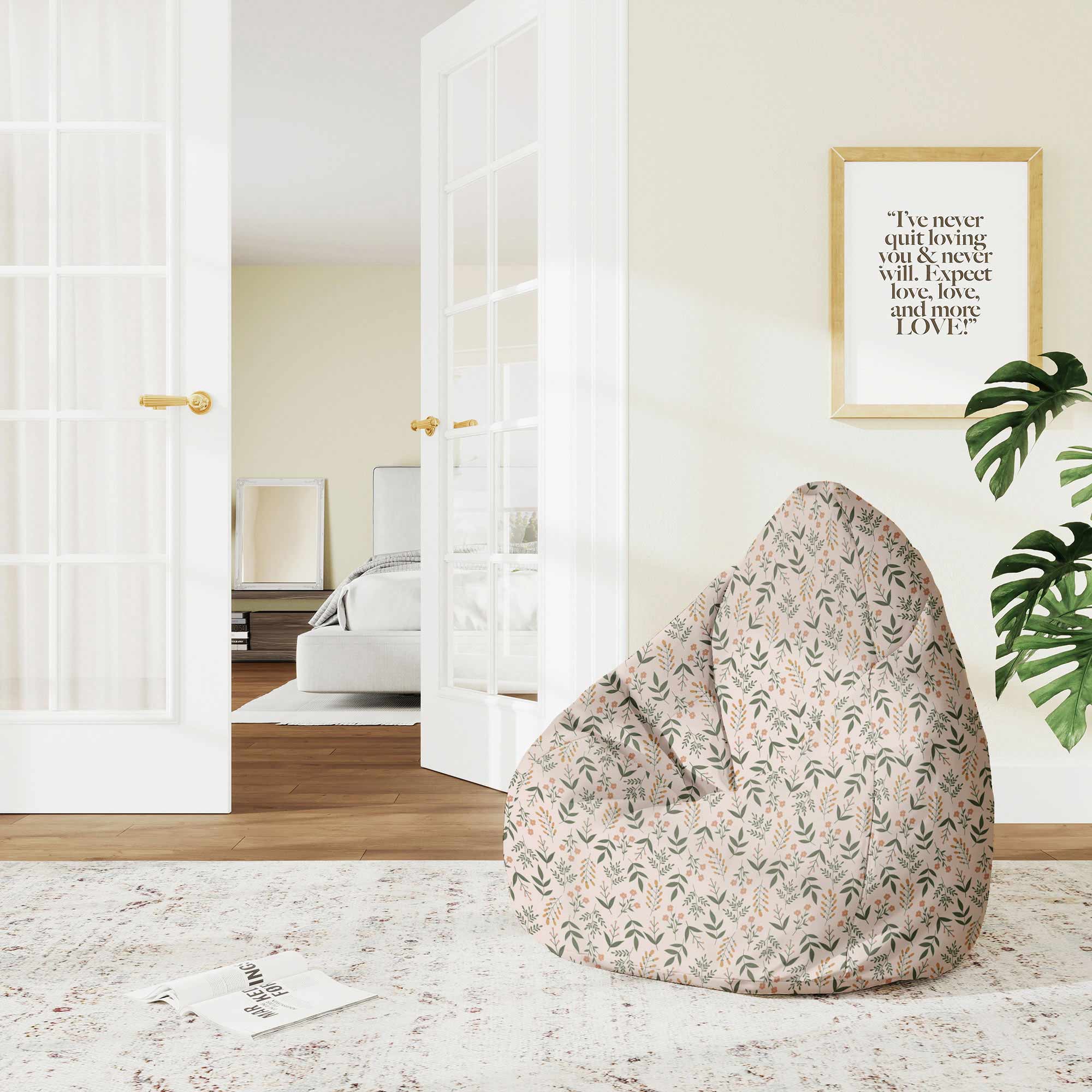 Sedací vak Pearshape Botanický béžový vzor-M-Velvet