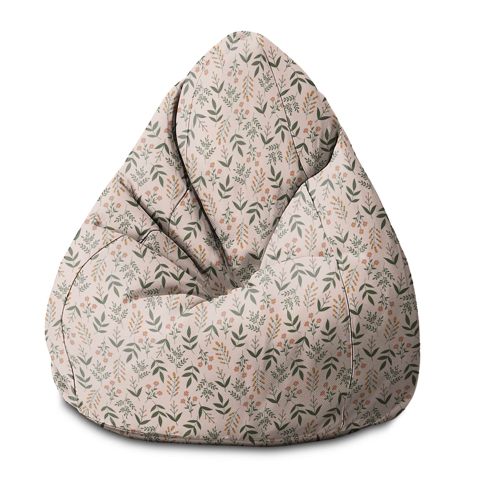 Sedací vak Pearshape Botanický béžový vzor-S-Velvet