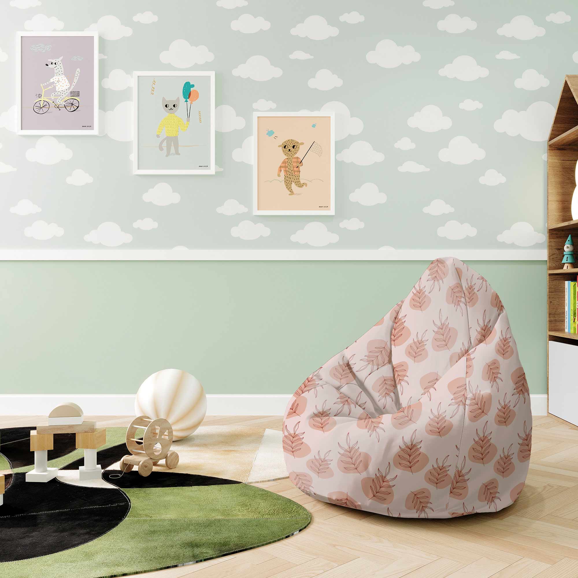 Pearshape Botanical Flowers and Leaves Pouf
