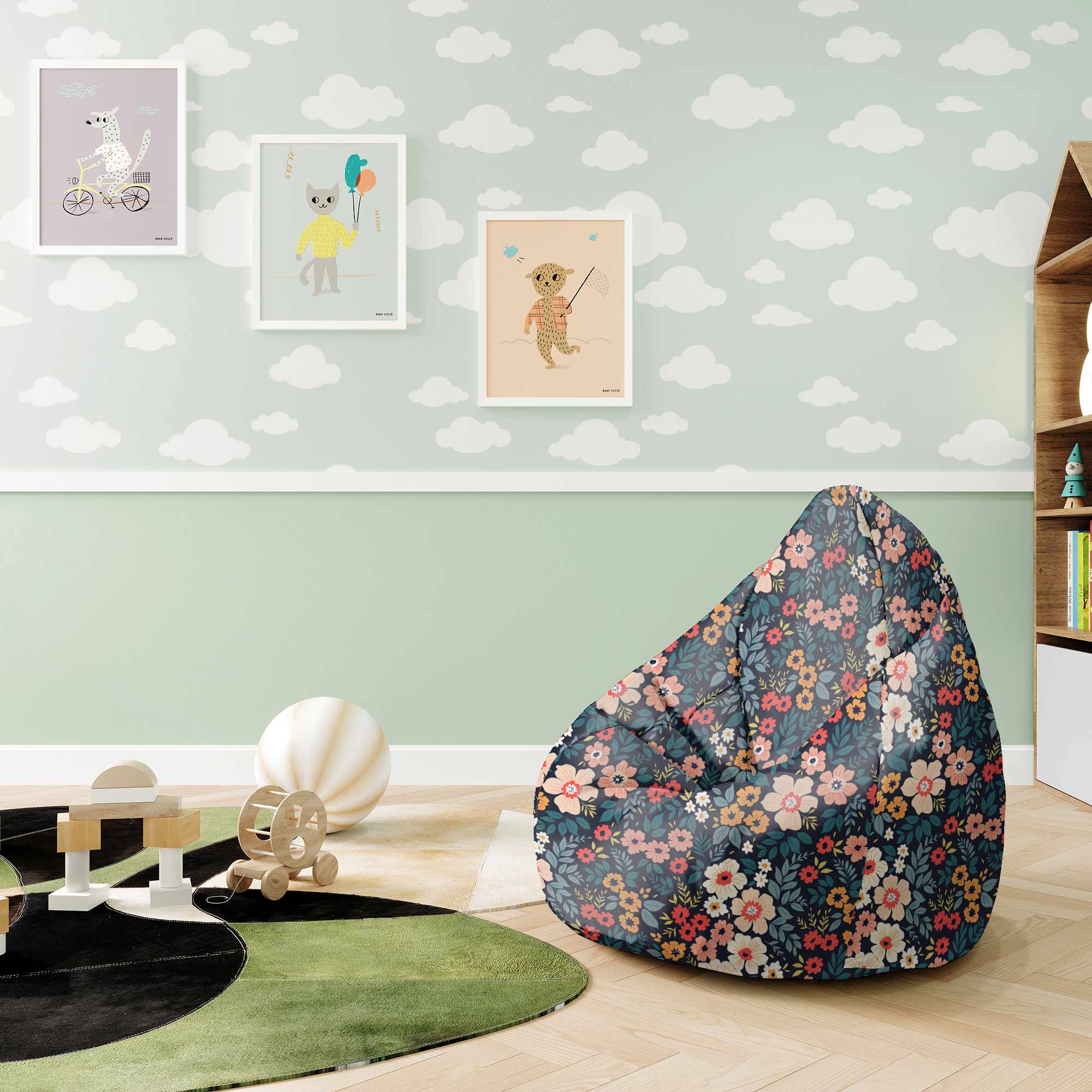Puf Pearshape Farebné kvety-S-Velvet