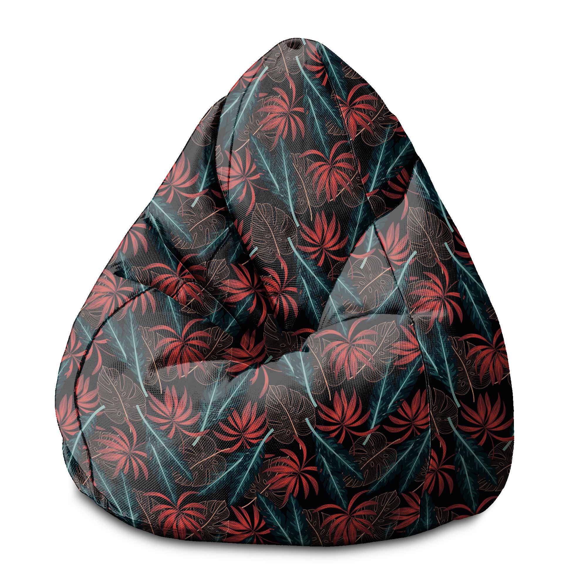 Puf Pearshape Exotické listy na tmavom-S-Zamat
