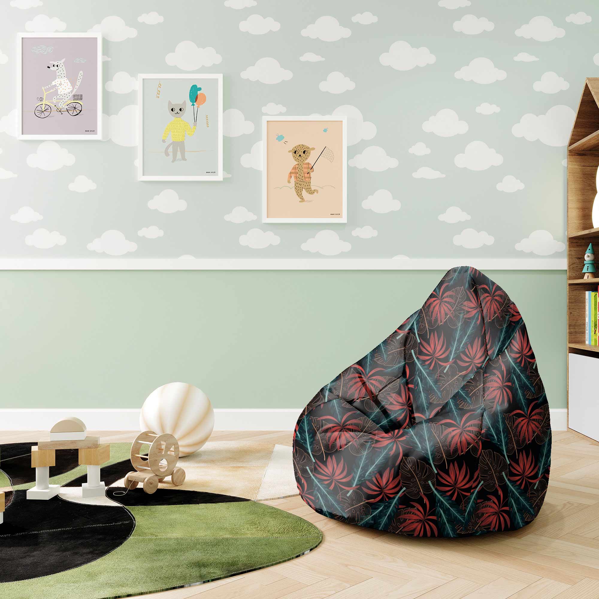 Puf Pearshape Exotické listy na tmavom-S-Zamat