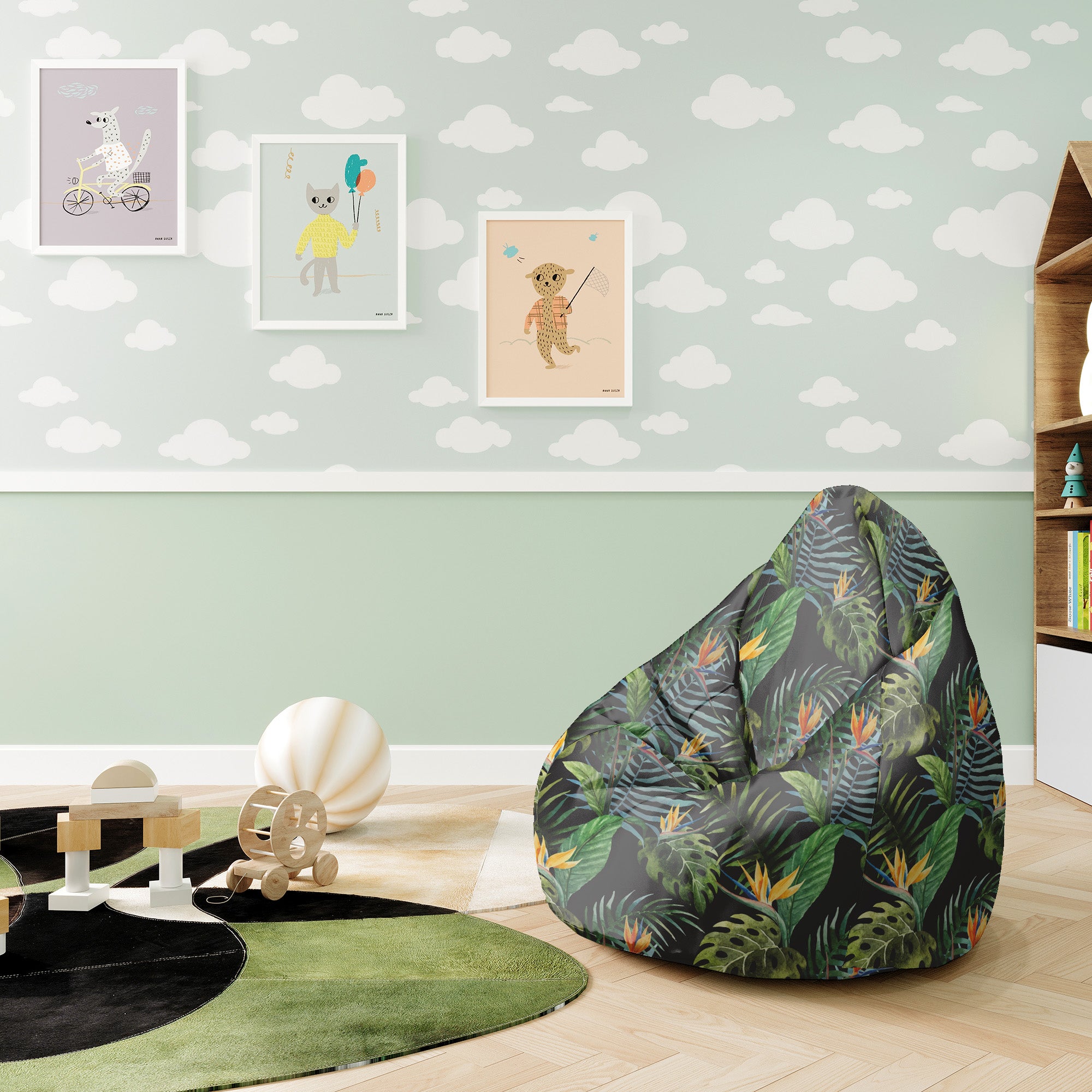 Puf Pearshape Akwarela na černém - S Velvet