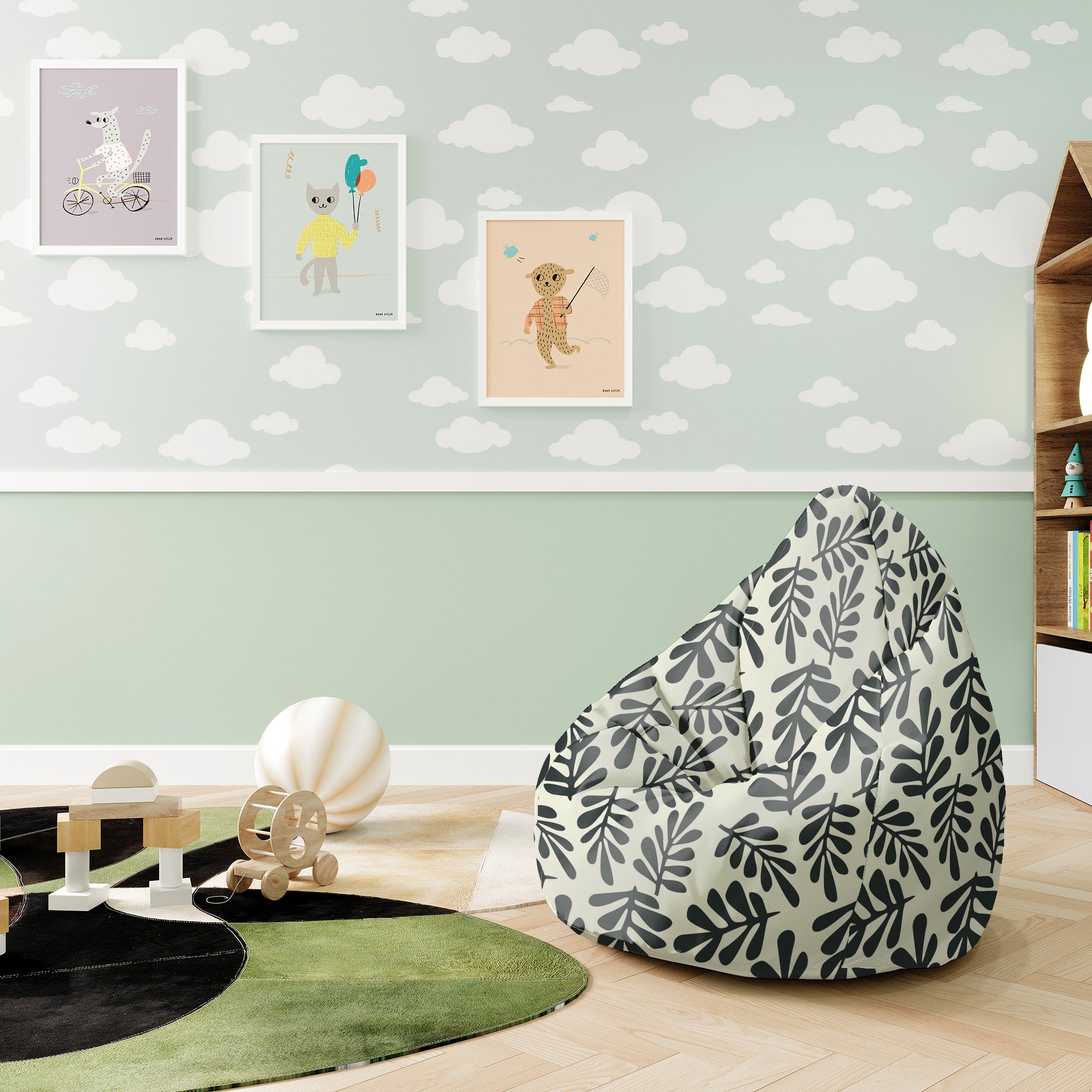 Puf Pearshape Artistic Abstract Leaves-S-Velvet