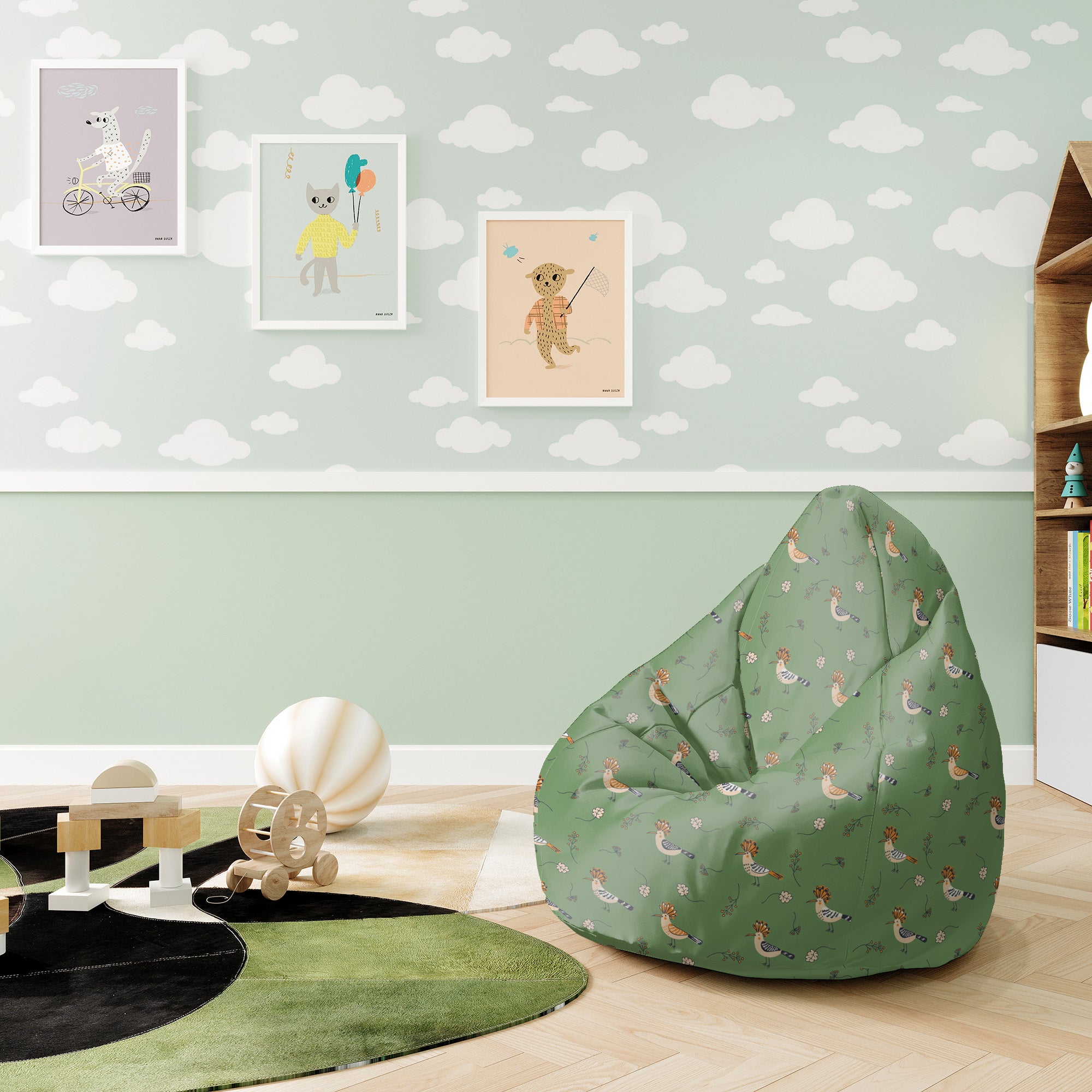 Pearshape Pouf Birds and Berries-S-Velvet