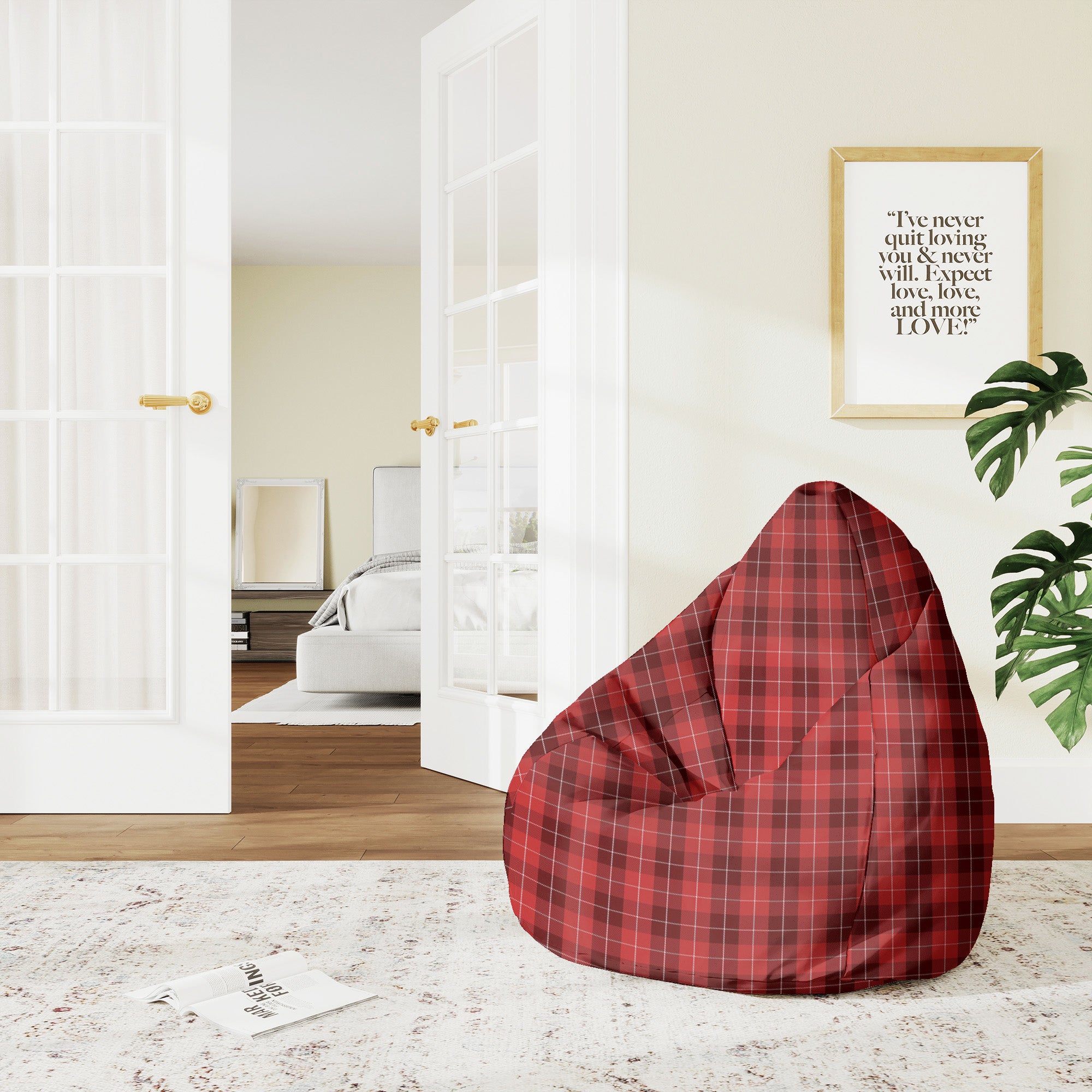 Pearshape Christmas Red Checker Pouf-M-Velvet