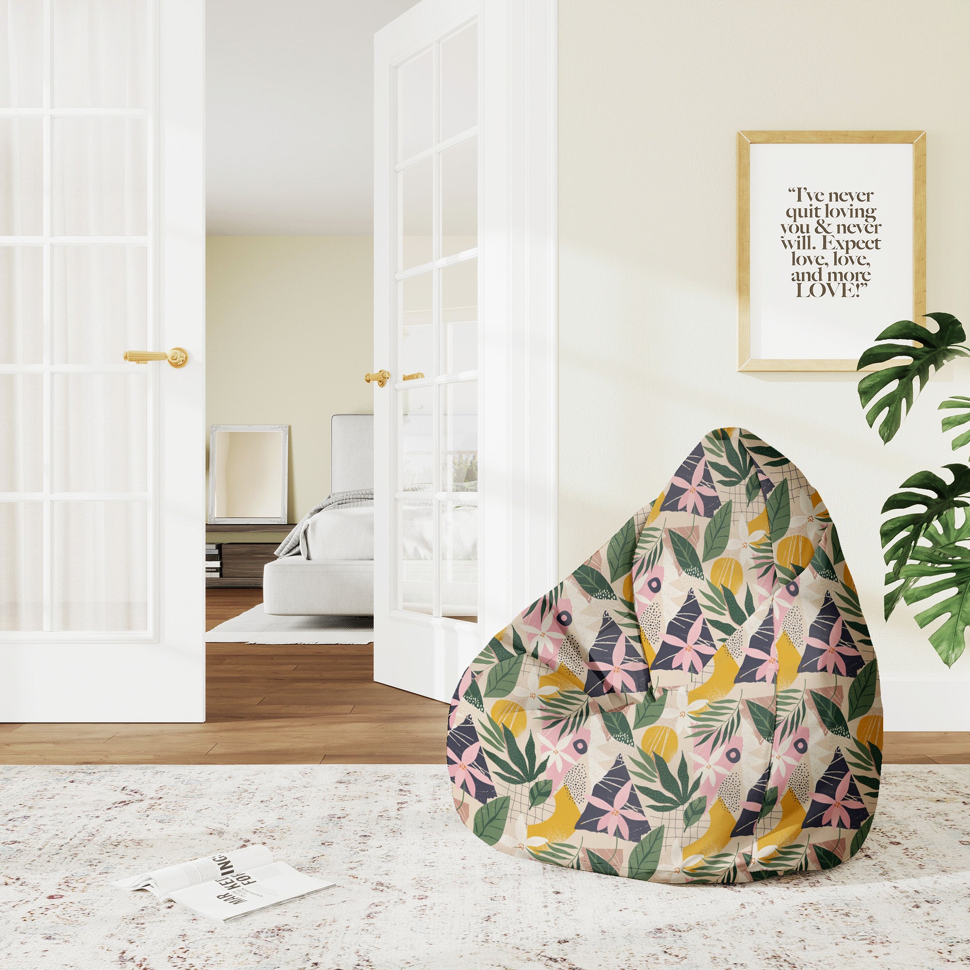 Pearshape Collage Floral Pouf-M-Oxford