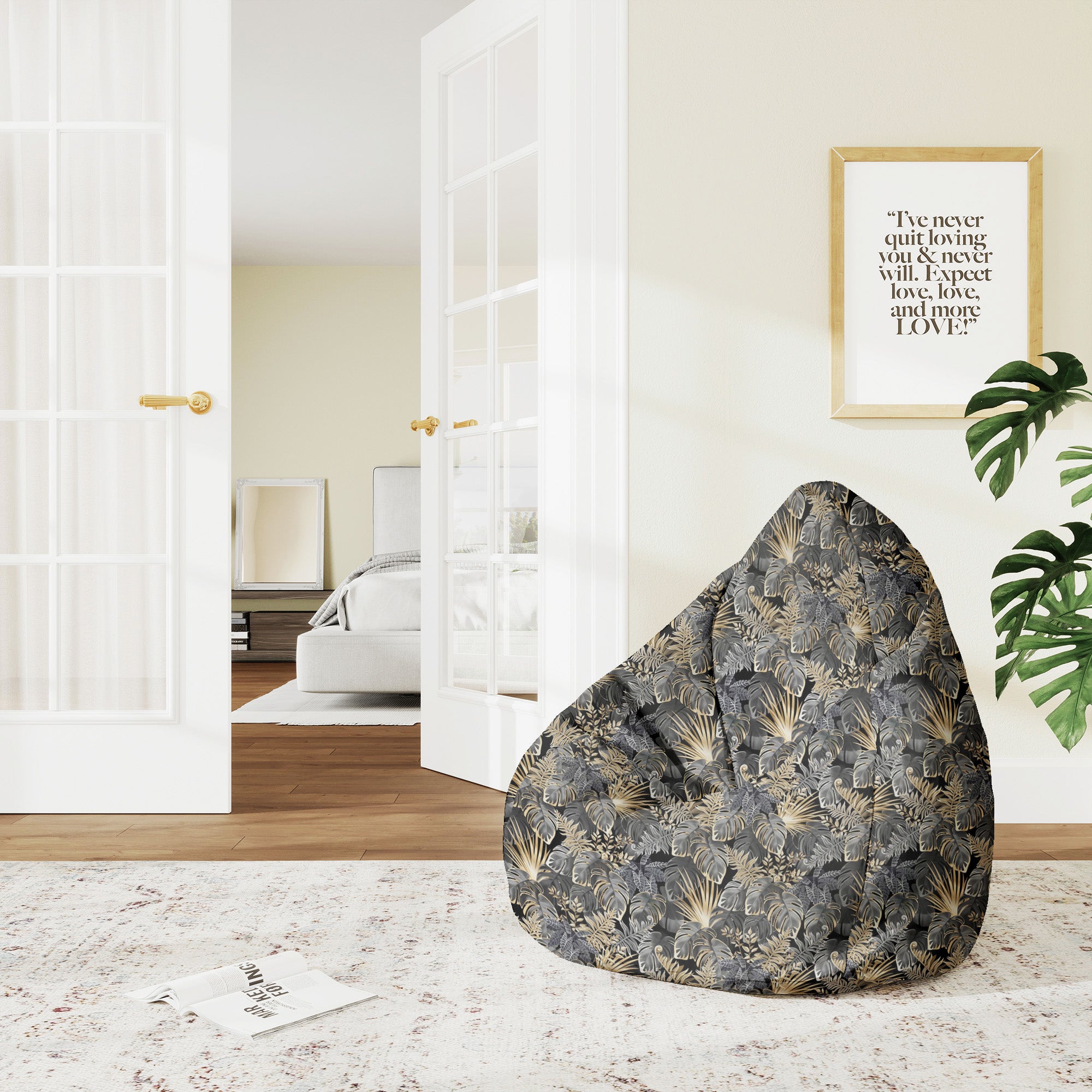 Puf Pearshape Dark Tropical Plants-M-Velvet